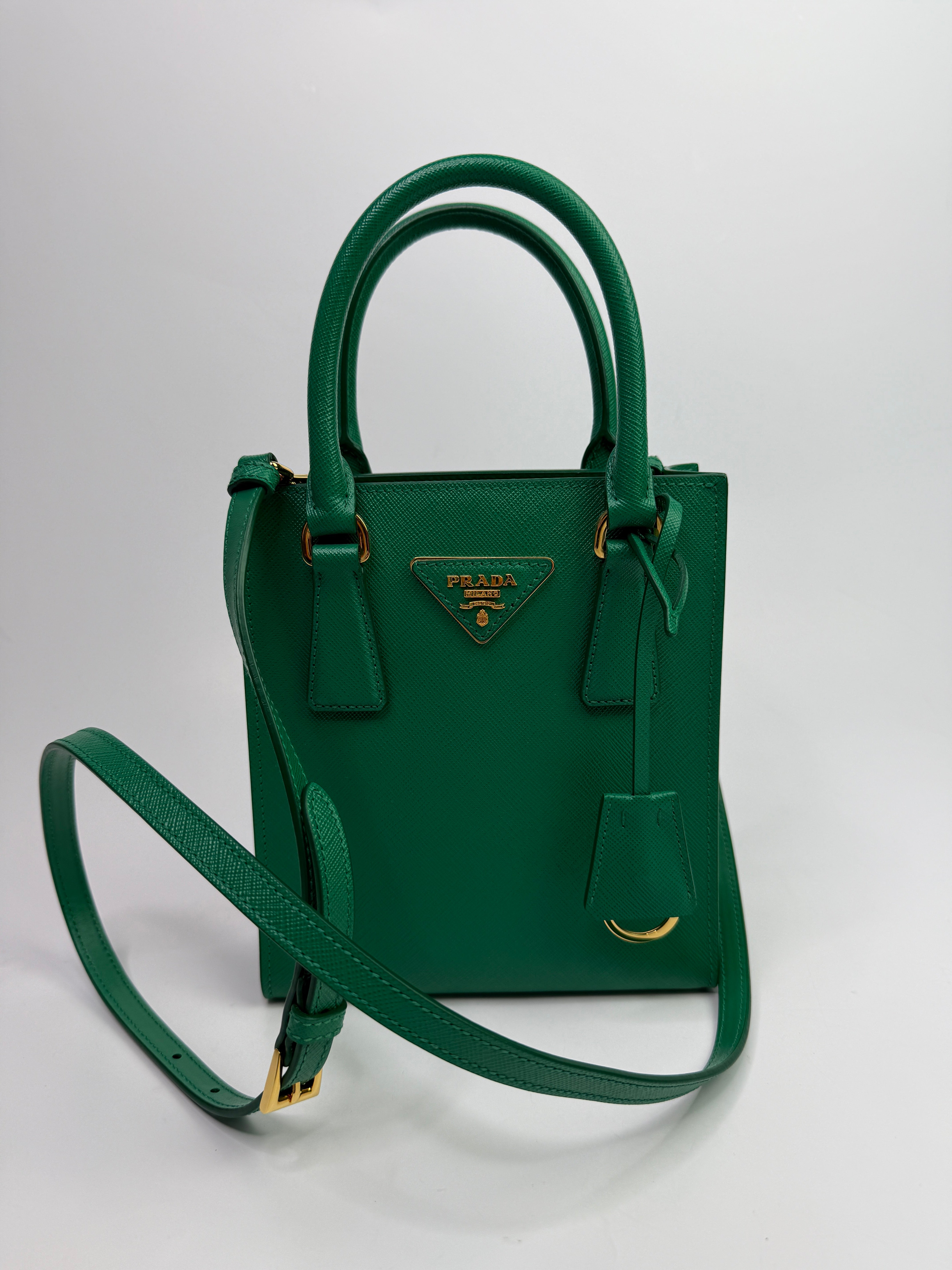 Prada Mini Tote In Green Saffiano Leather