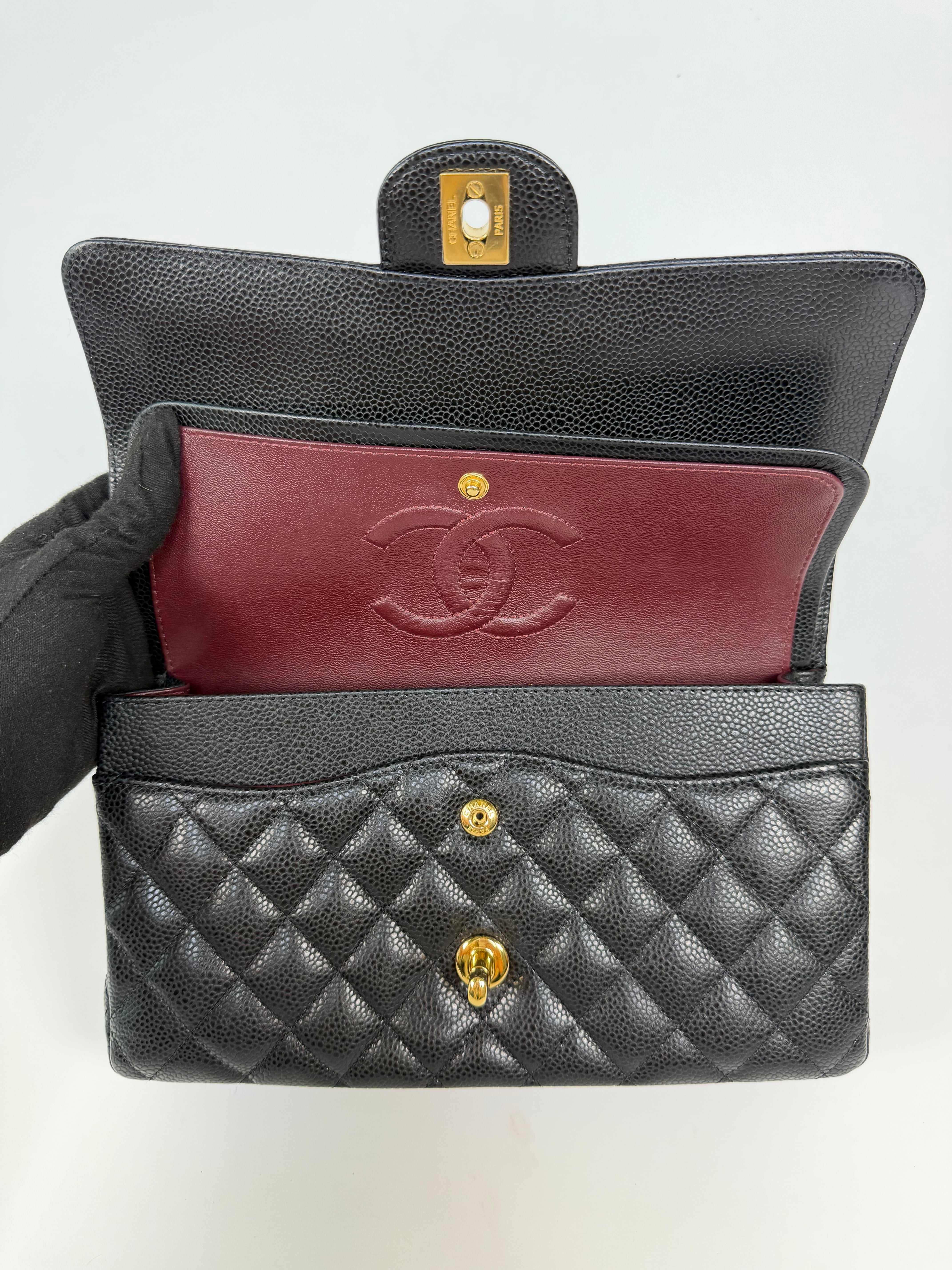 Chanel Medium Classic Double Flap Black Caviar Leather With Gold Hardware