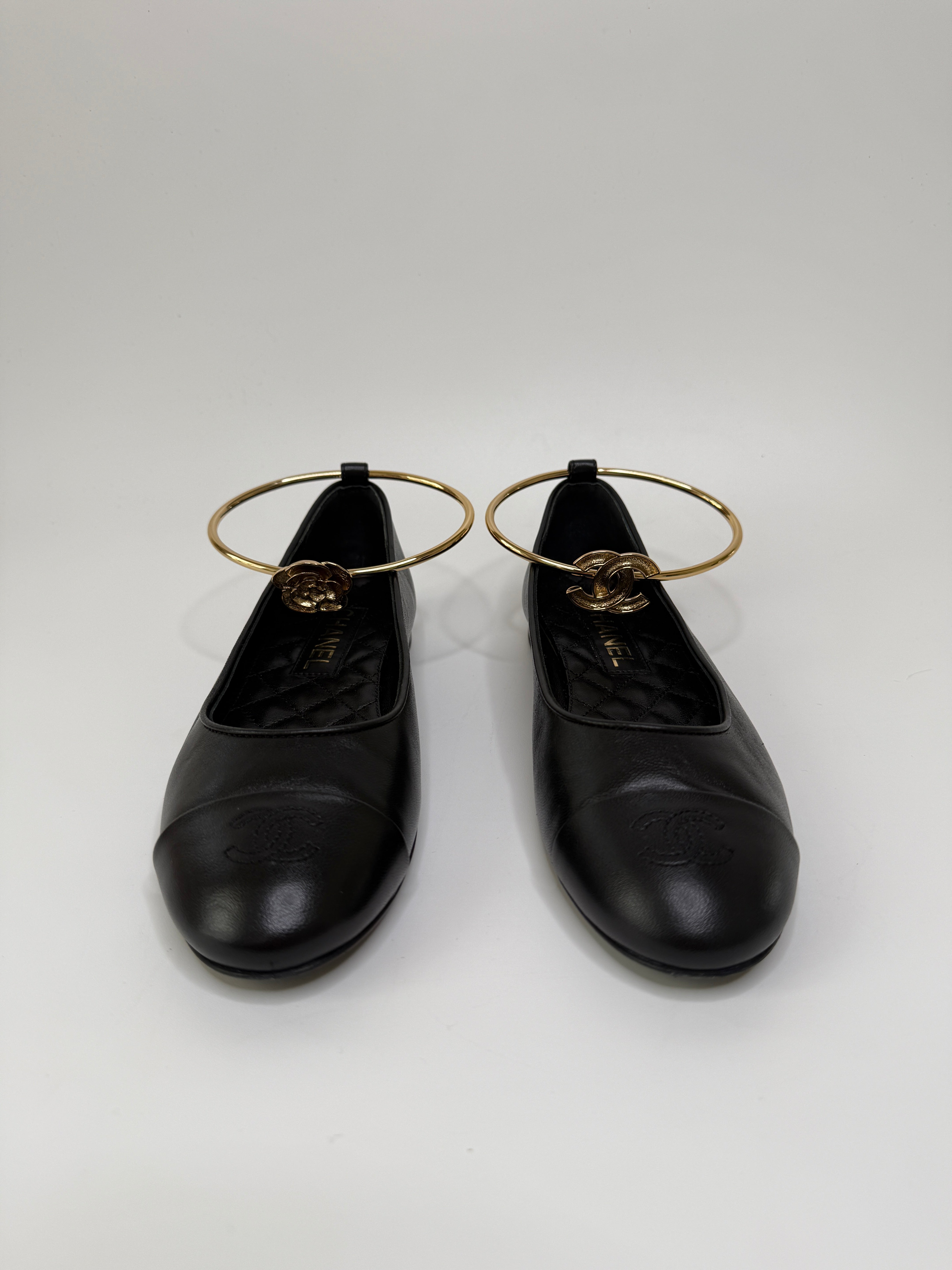 Chanel Ballet Pumps In Black Quilted Lambskin Leather (Size 38/UK5)