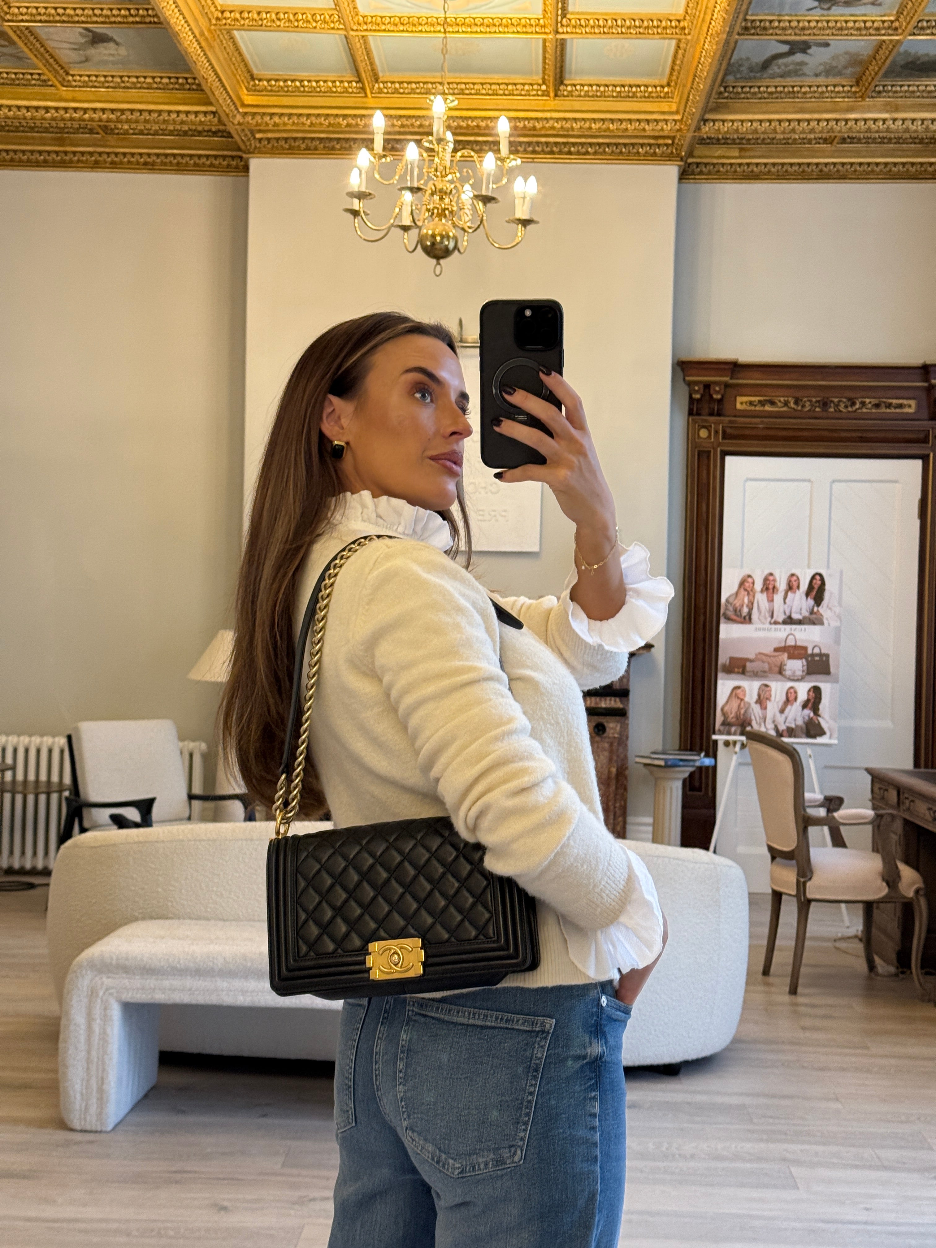 Chanel Boy Bag Medium In Black Lambskin Leather With Gold Hardware
Pre Loved & Authentic