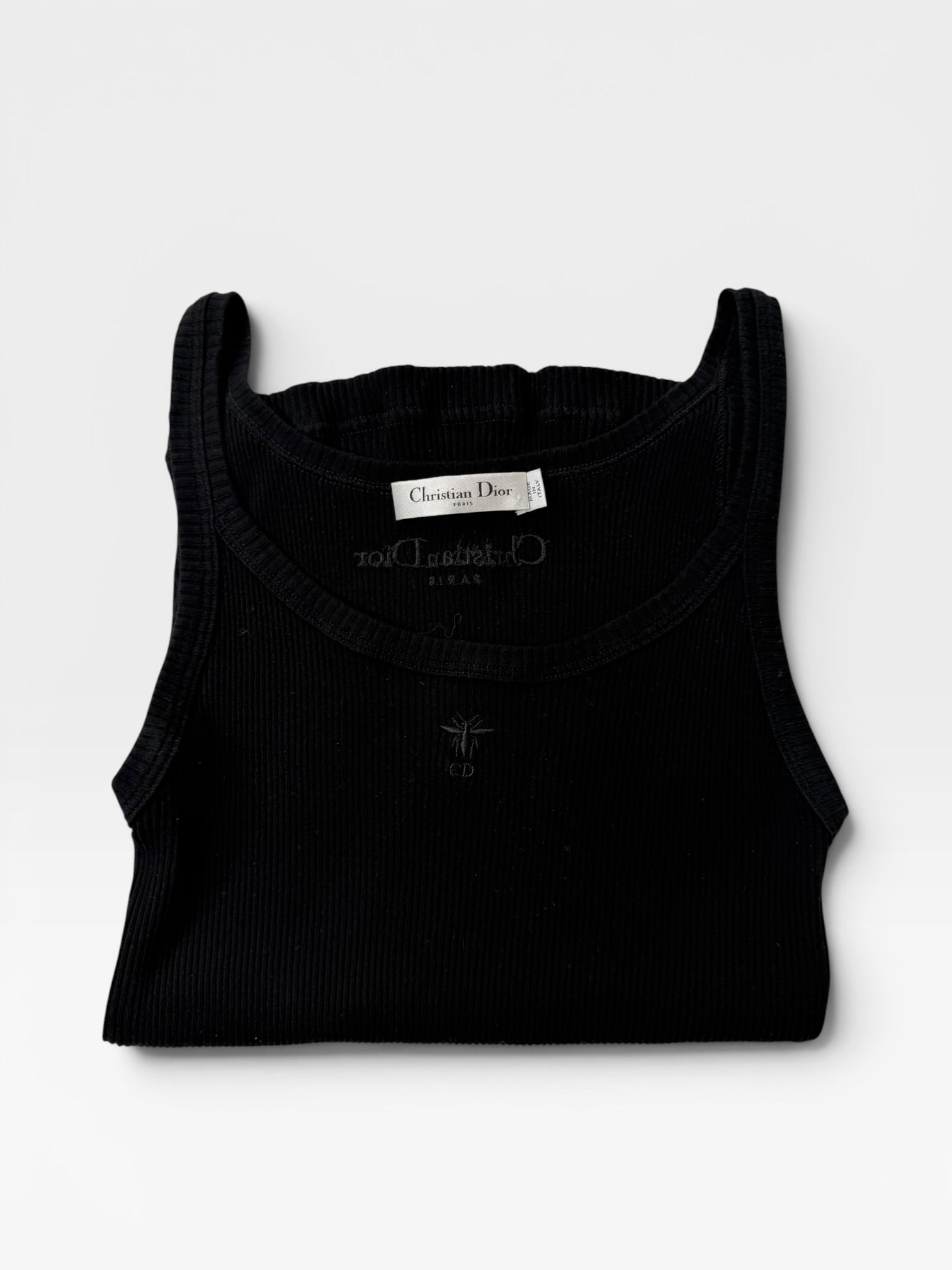 Christian Dior Logo Ribbed Vest In Black Cotton (Size UK S) 100% authentic and preloved in excellent condition