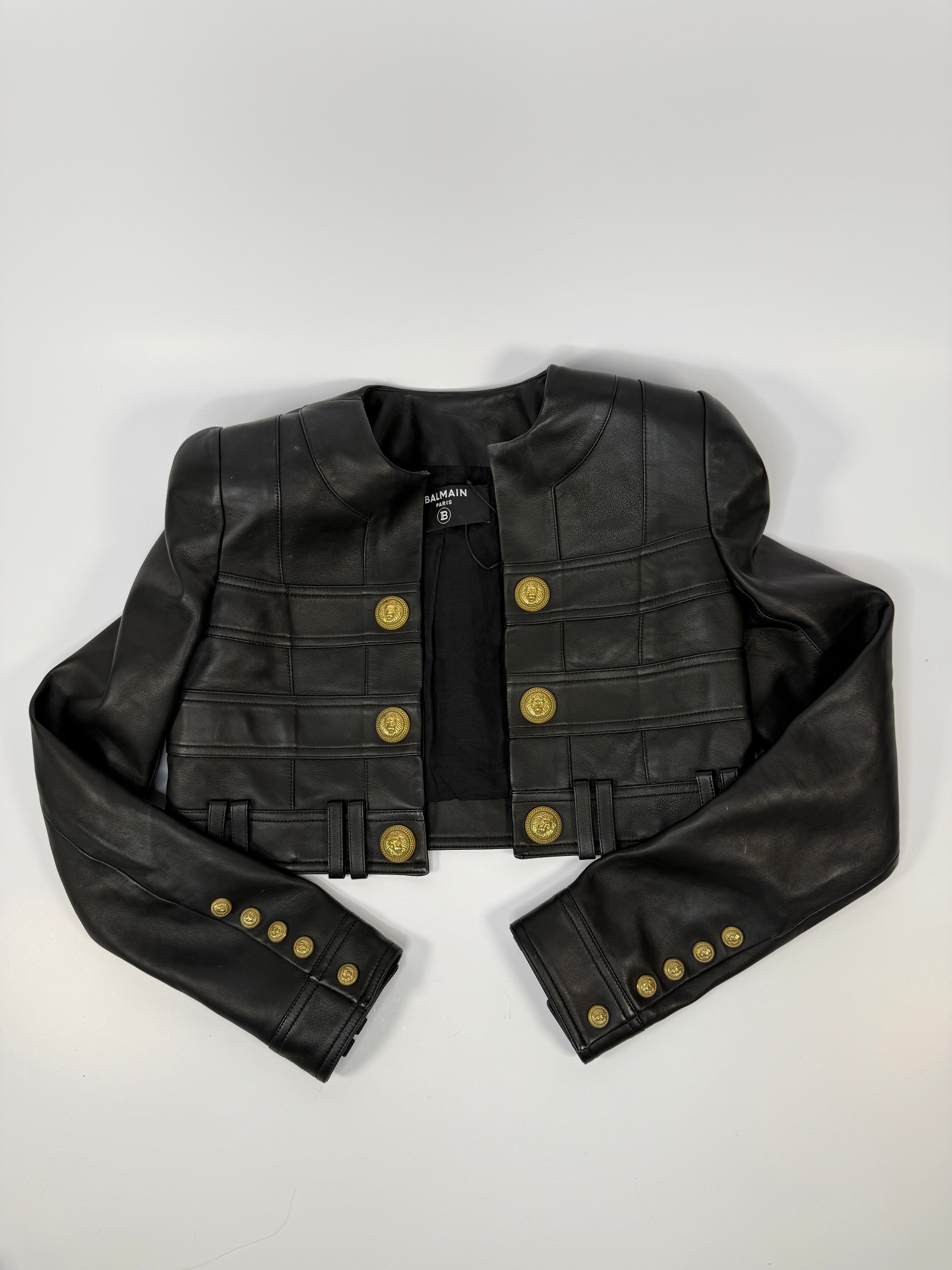 Balmain Cropped Leather Jacket (Size FR36/UK8)