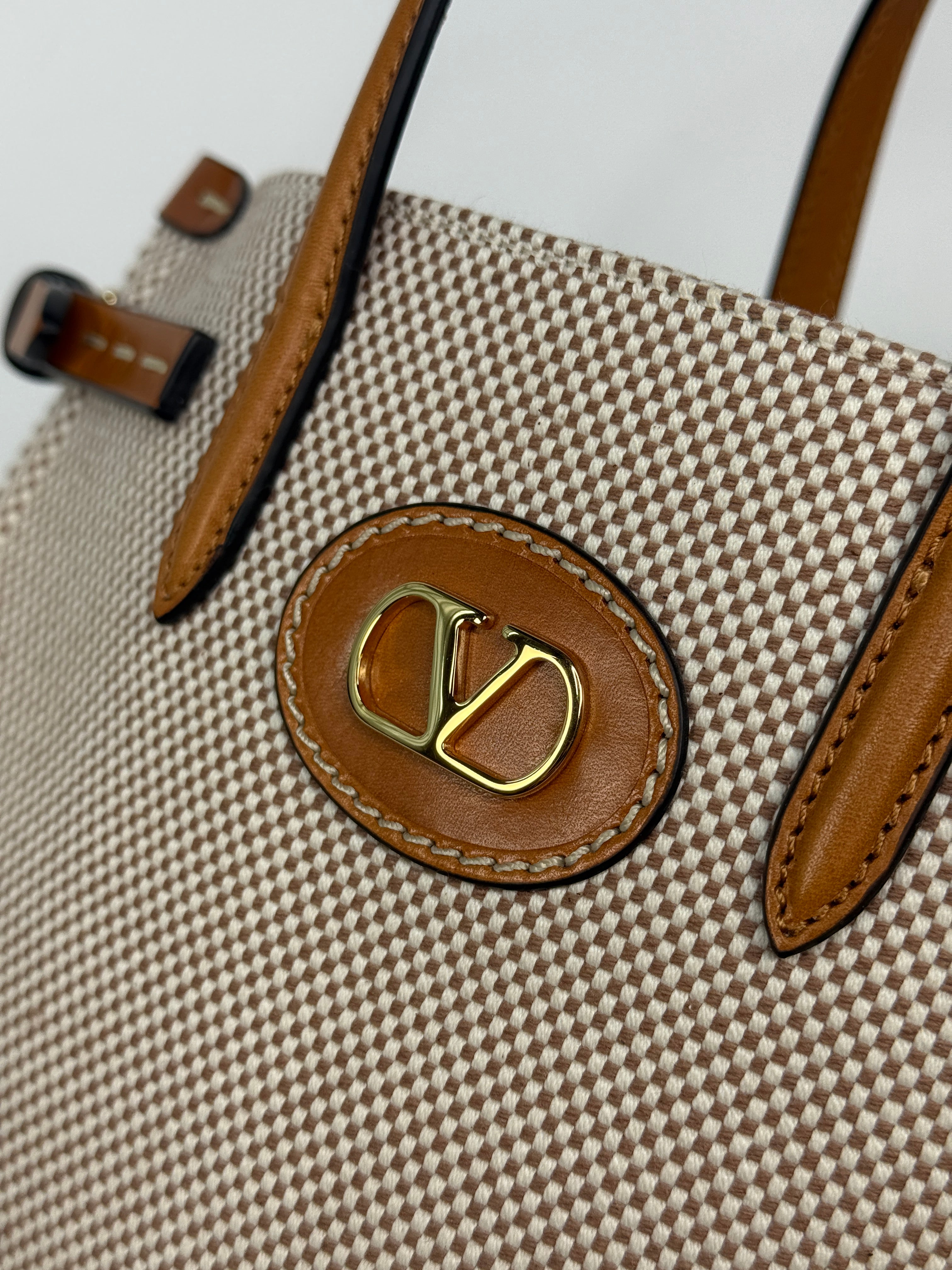 Valentino Garavani Small Antibes Canvas Shopping Bag Canvas brown and leather