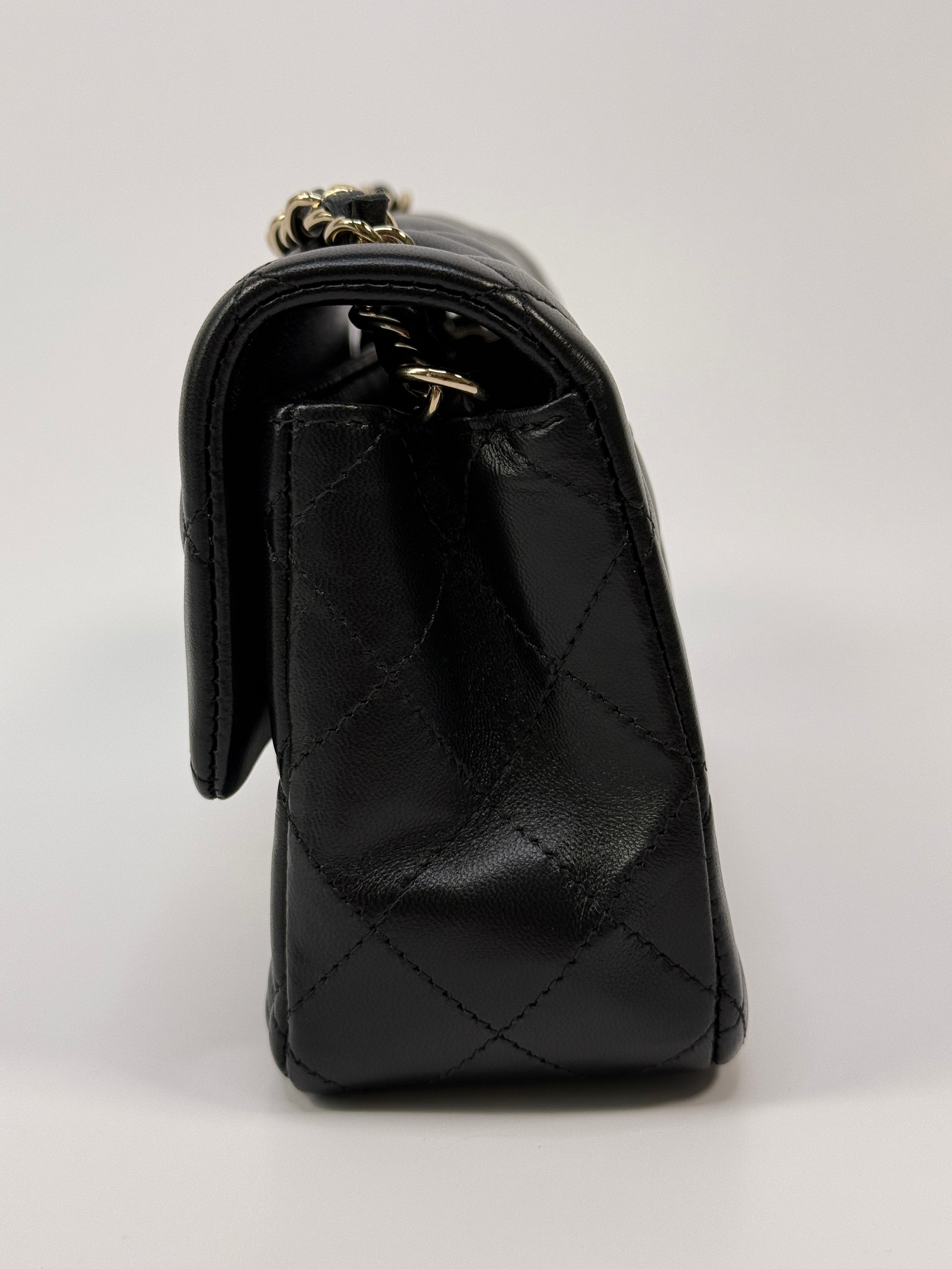 Chanel Mini Rectangle In Black Lambskin Leather With PGHW