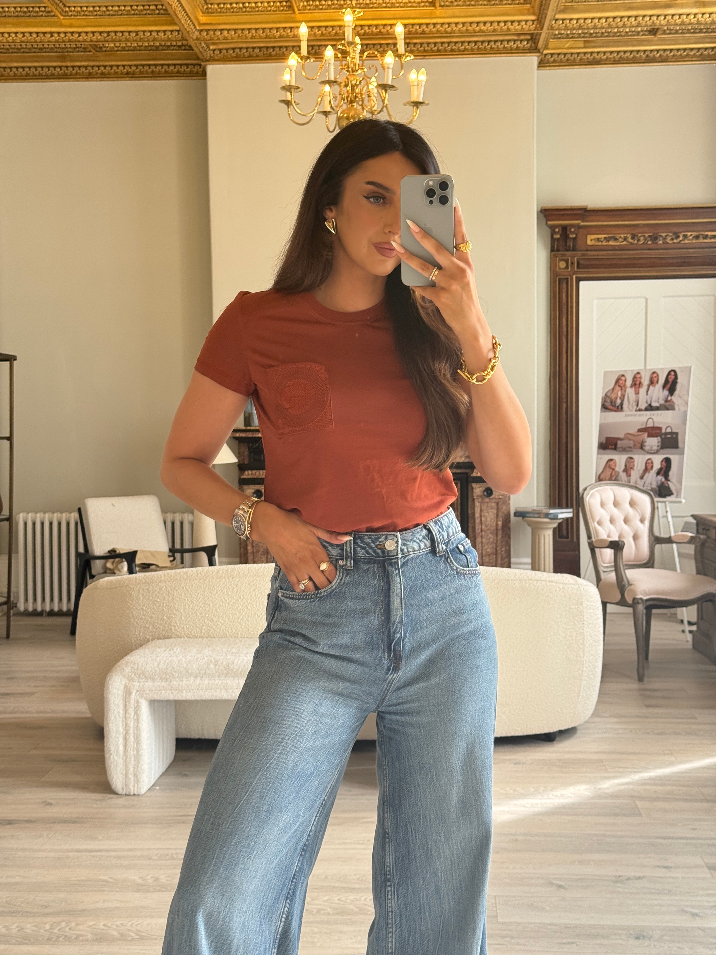 Hermès Embroidered Pocket T-Shirt (Size 36/UK8)