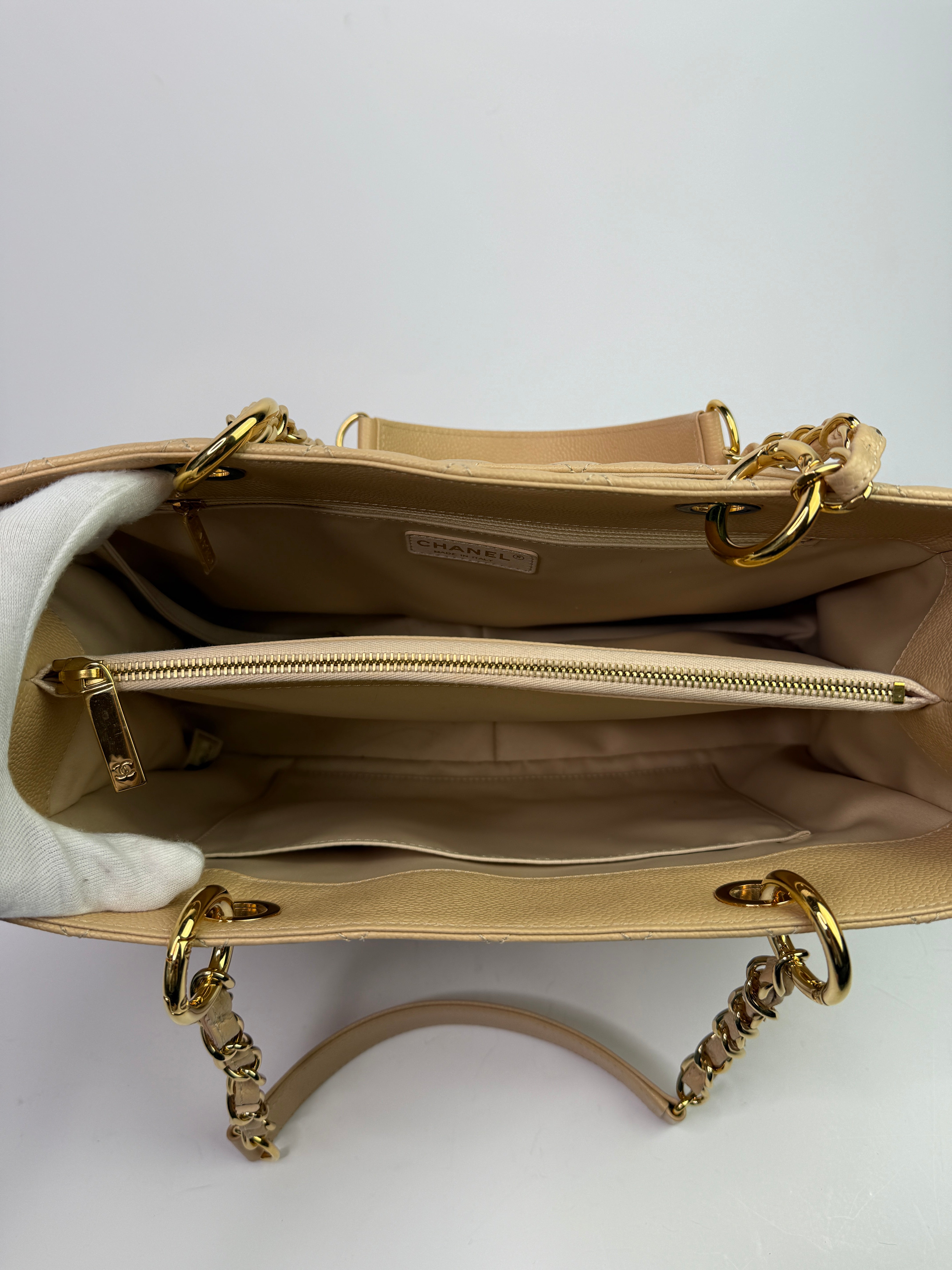 Chanel Grand Shopper Tote In Beige Caviar Leather With GHW