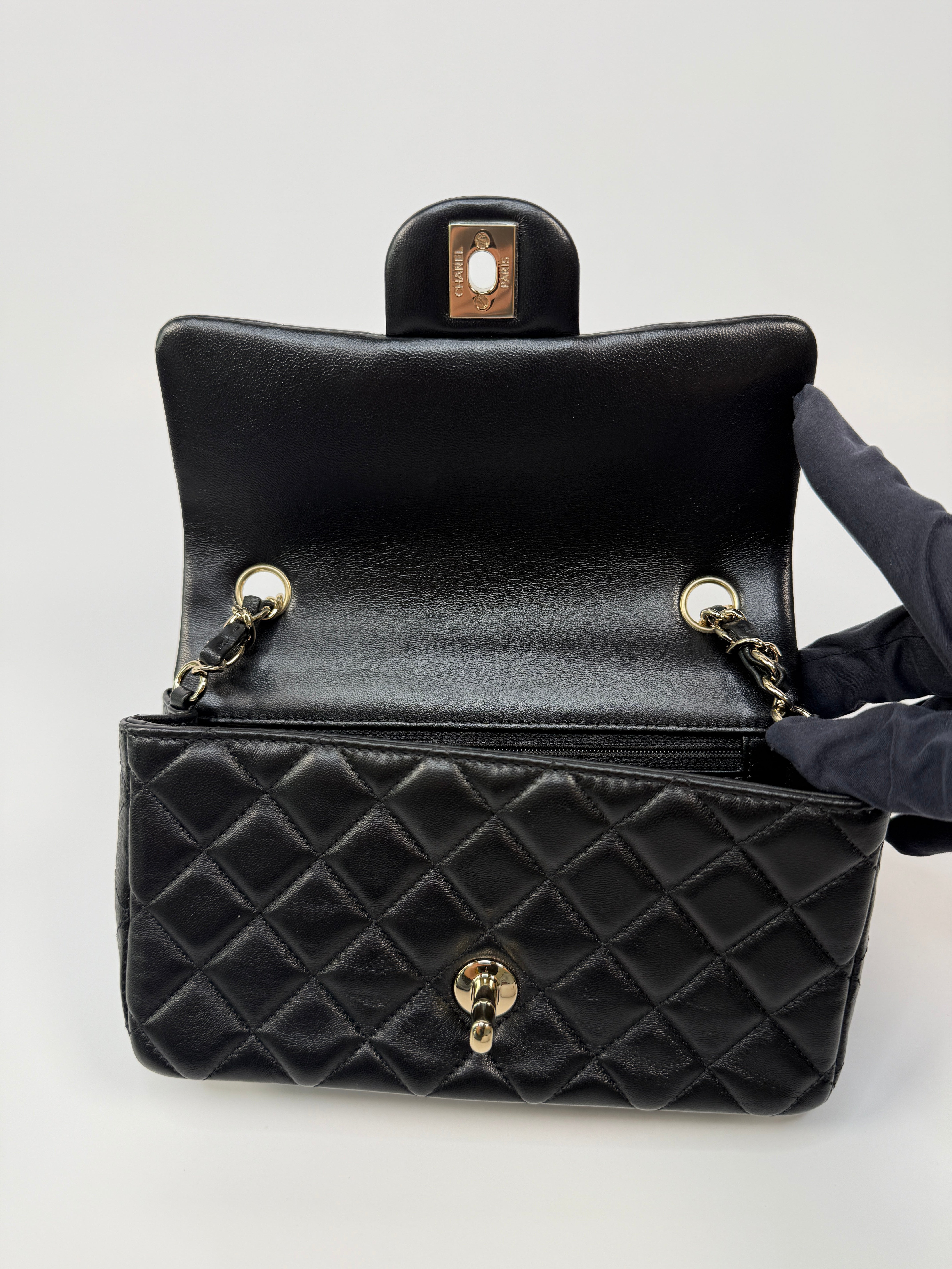 Chanel Mini Rectangle In Black Lambskin Leather With PGHW