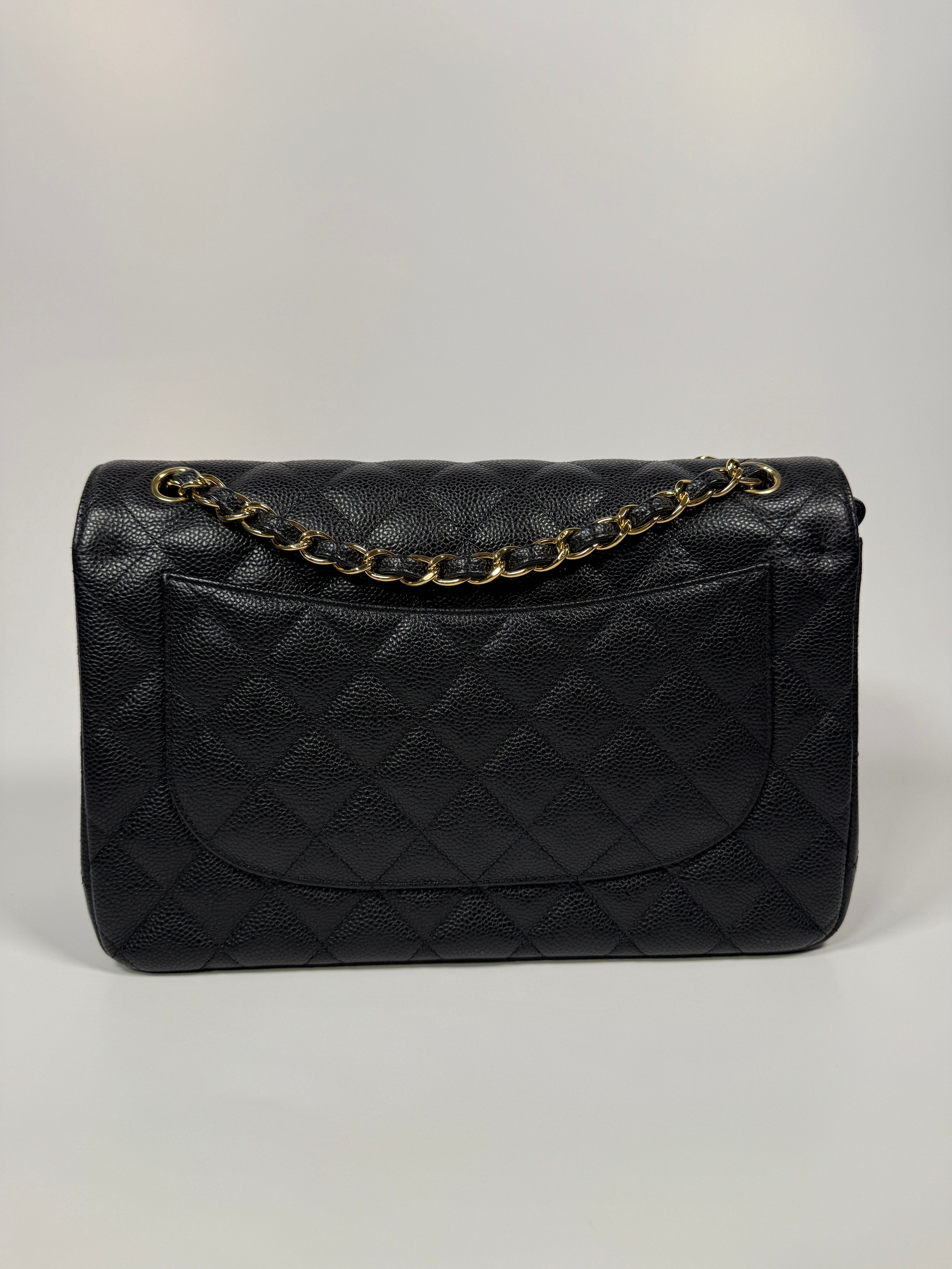 Chanel Classic Jumbo Flap Bag In Black Caviar Leather With GHW