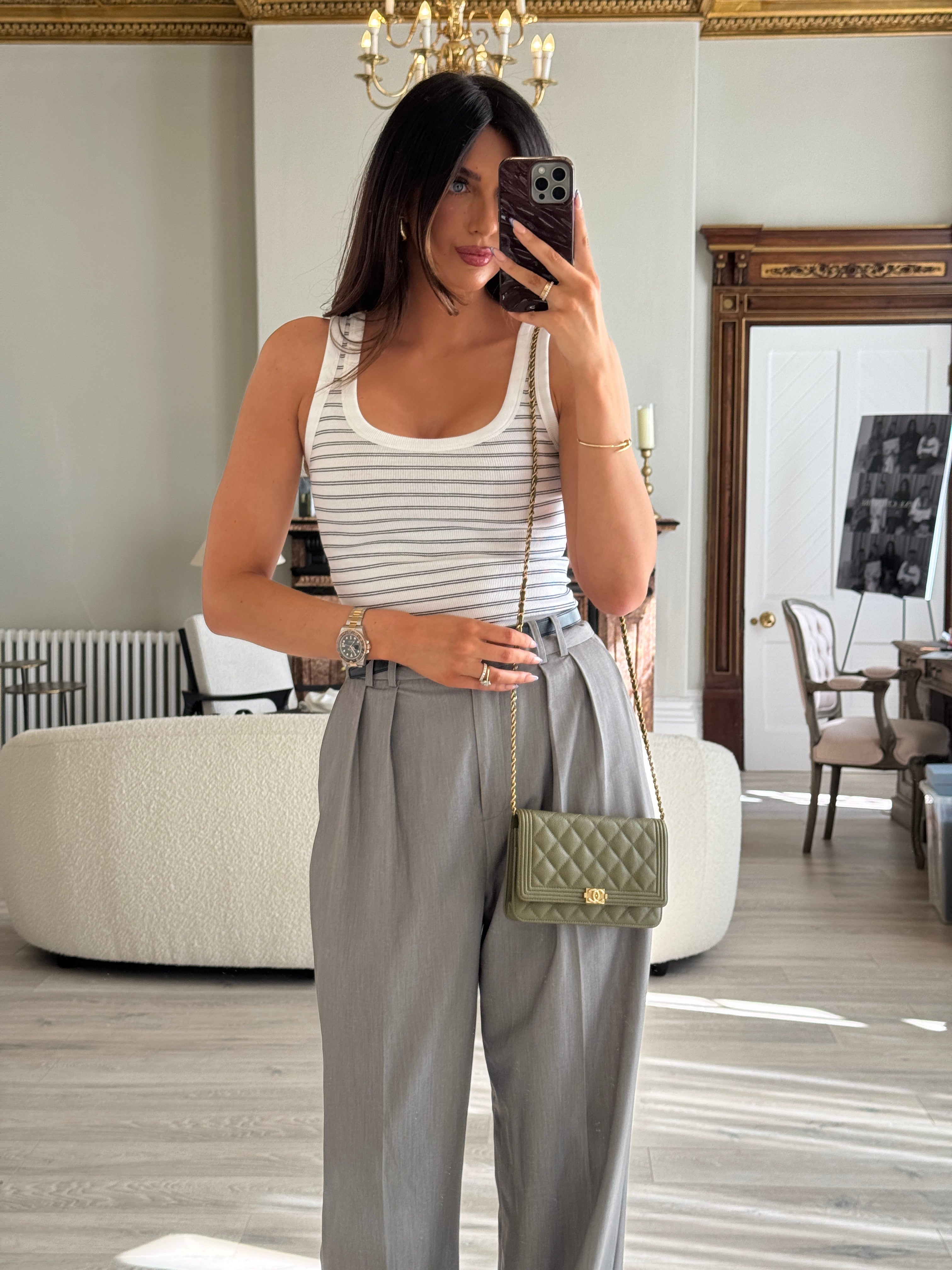 Chanel Boy Wallet On Chain In Khaki Caviar Leather With GHW