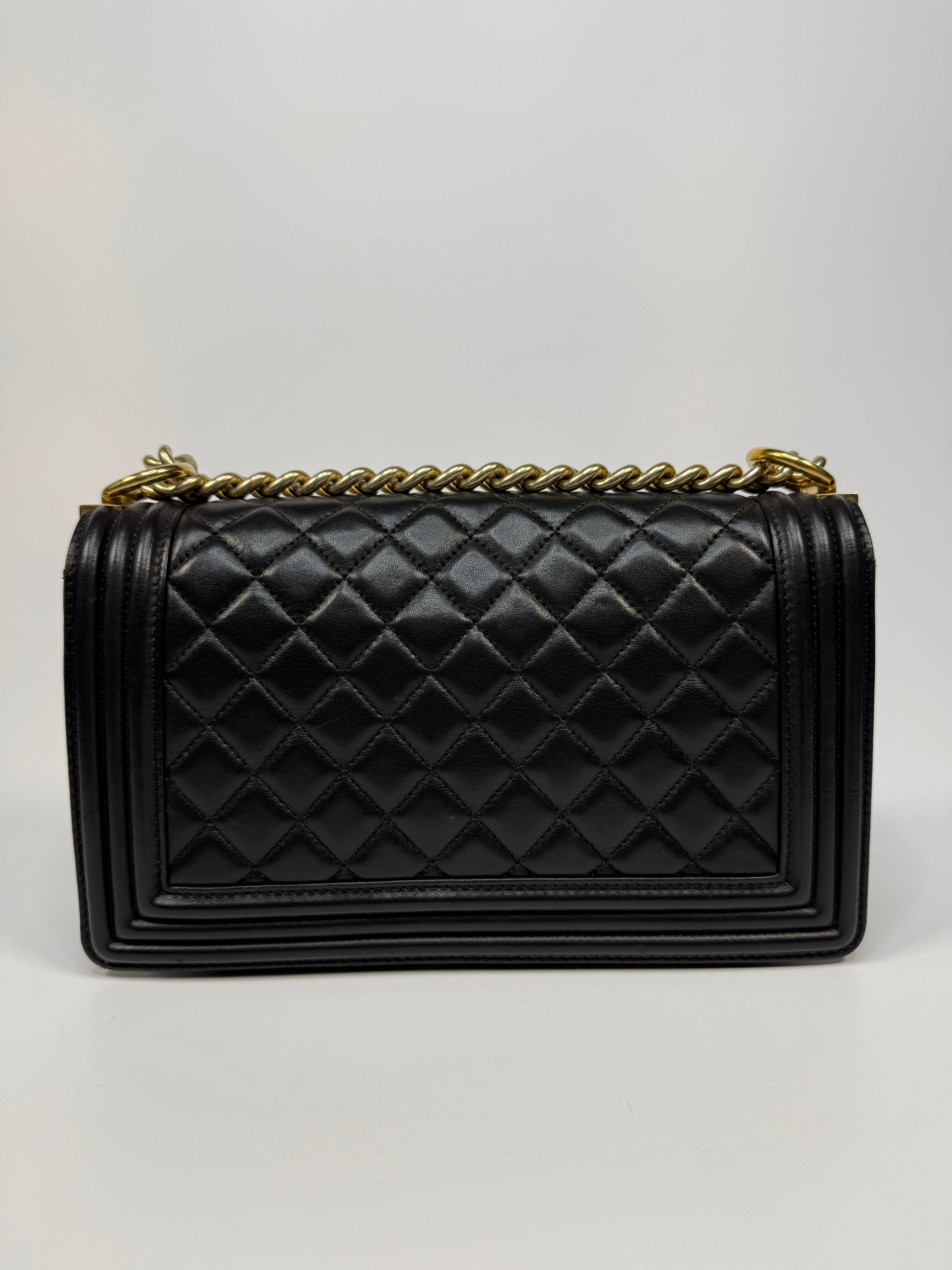 Chanel Boy Bag Medium In Black Lambskin Leather With Gold Hardware
Pre Loved & Authentic