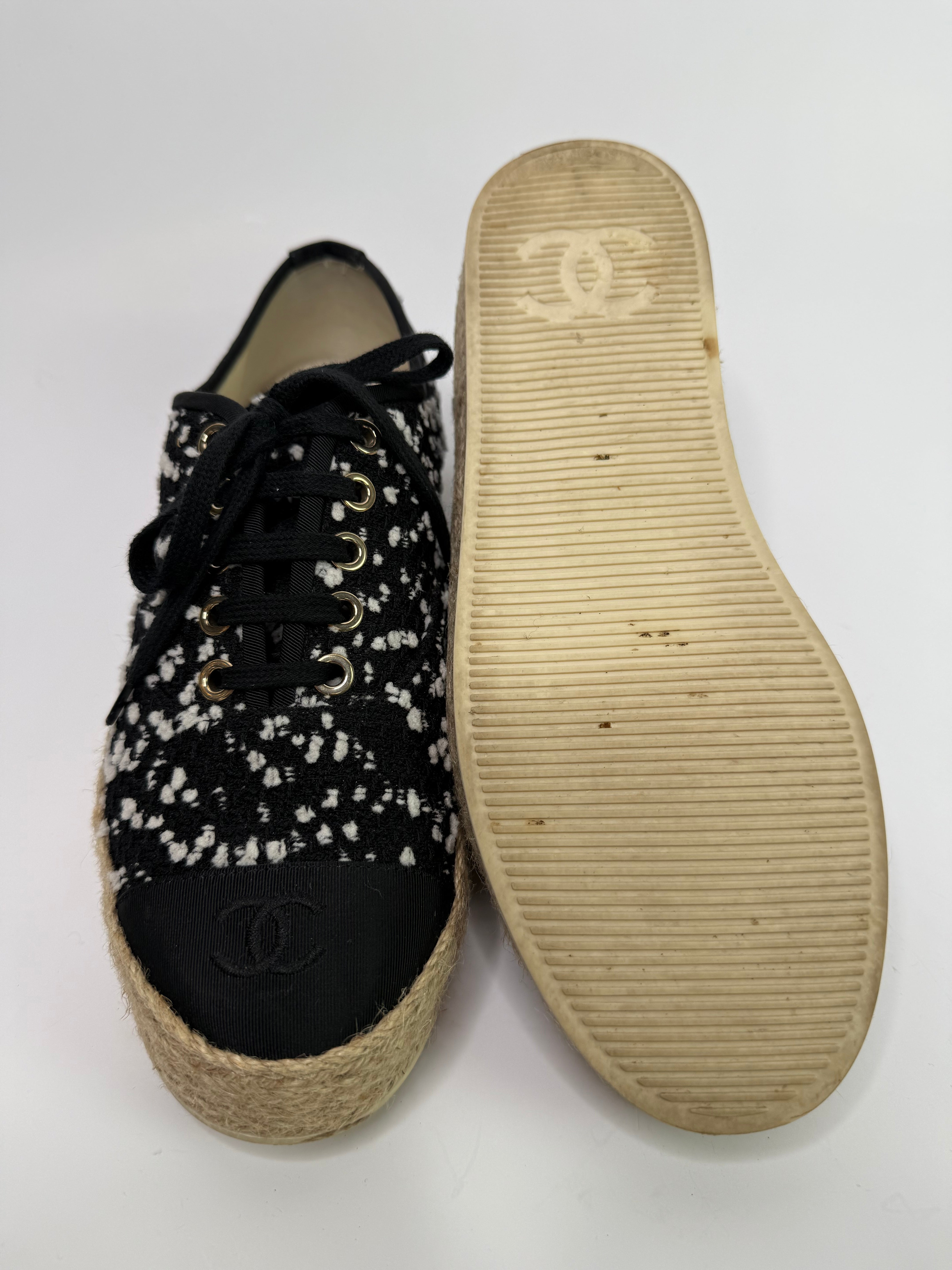 Chanel Black Tweed Espadrille Mules (Size 38/UK 5)