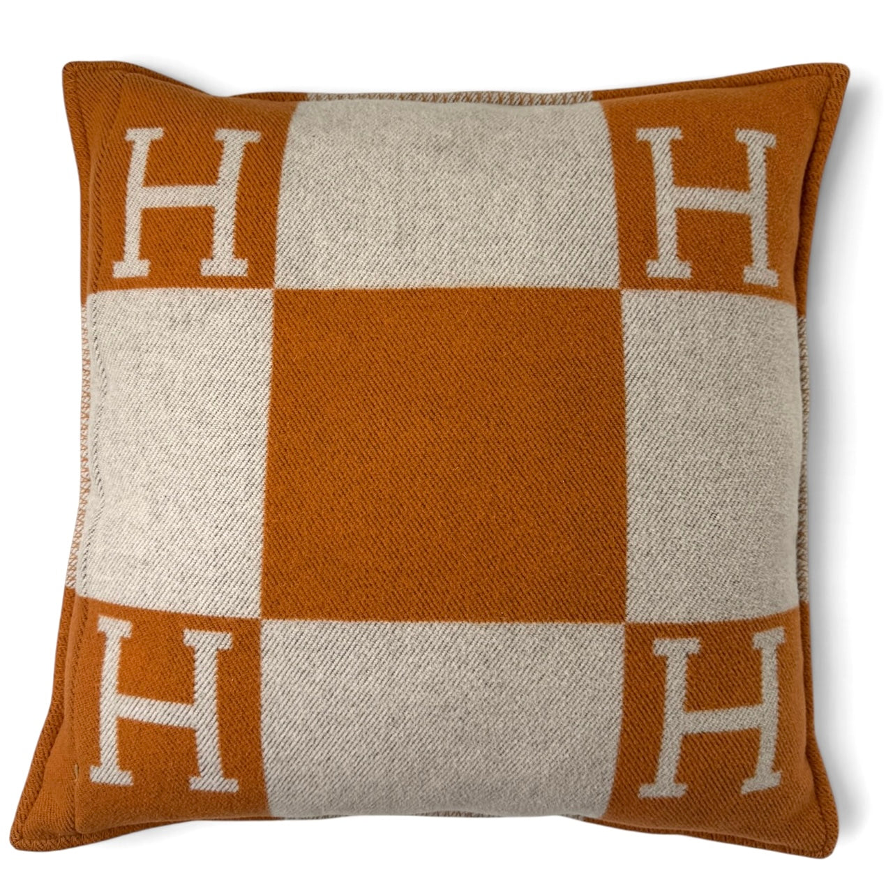 Hermès Avalon Cushion 70x70 In Ecru And Potiron. 100% authentic and preloved in excellent condition.