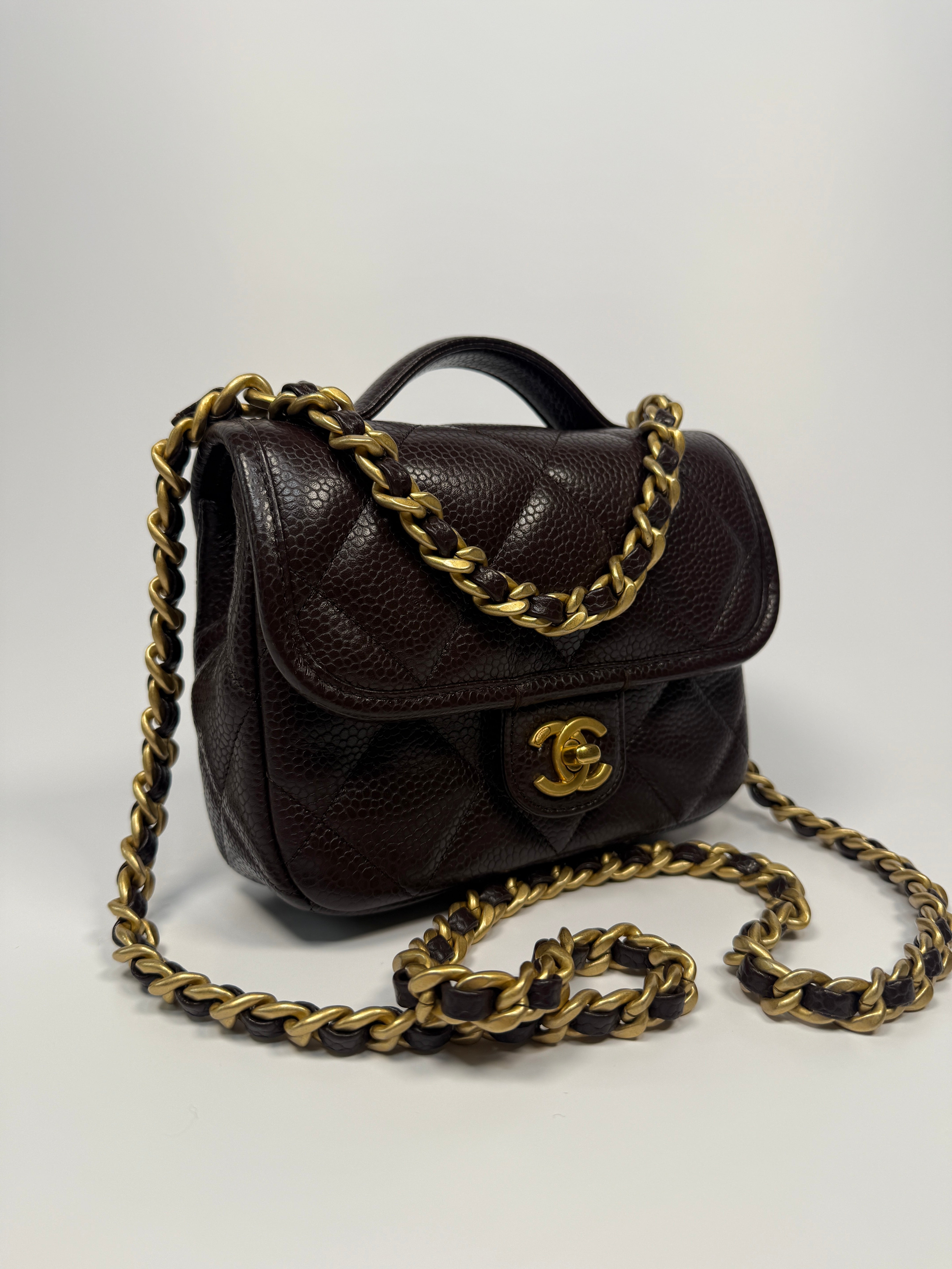 Chanel Seasonal Flap Bag in Brown/Burgundy Caviar Leather With Gold Hardware in Excellent authentic and preloved condition