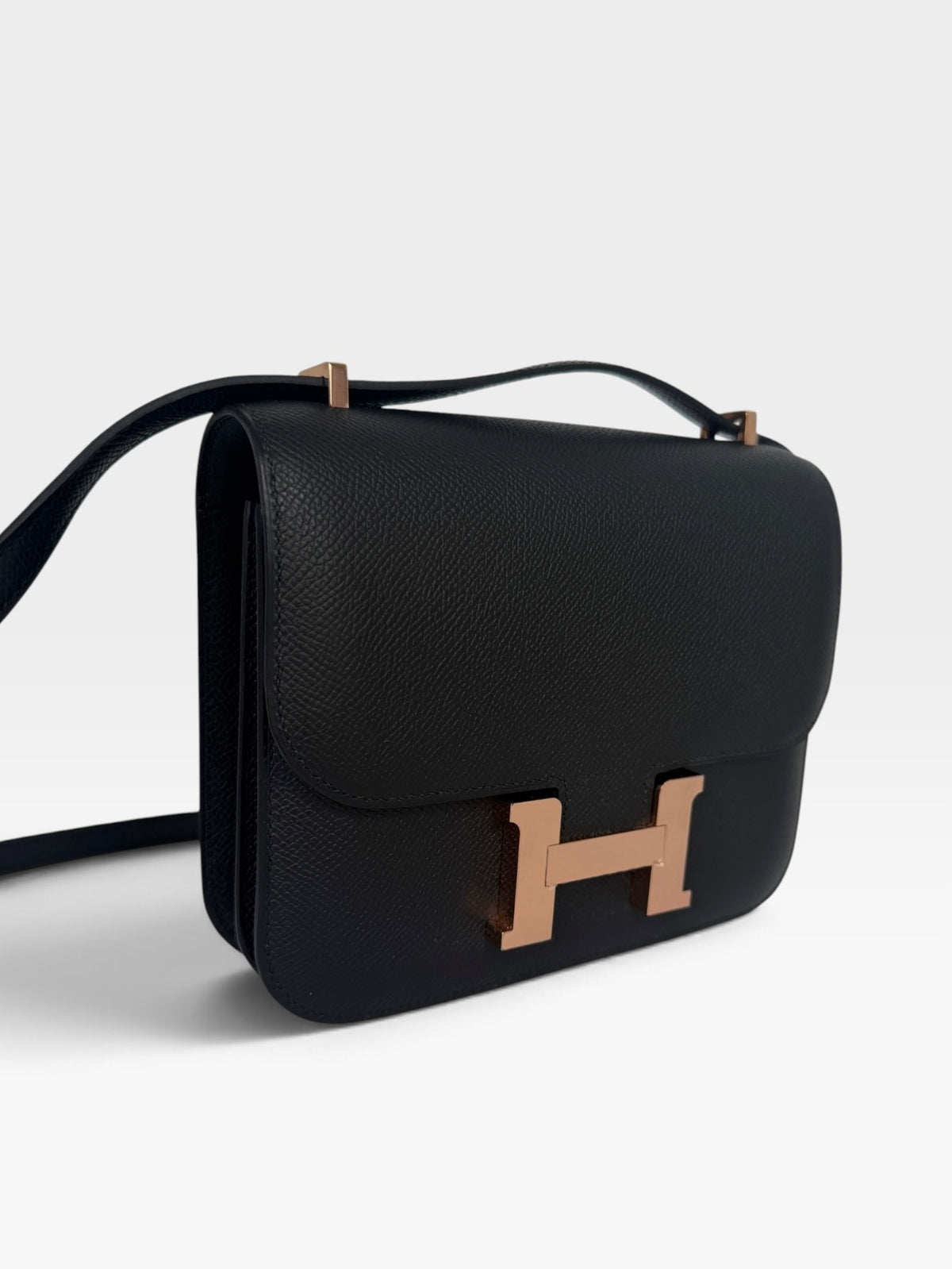 Hermès Constance 18 In Black Epsom Leather Rose GHW