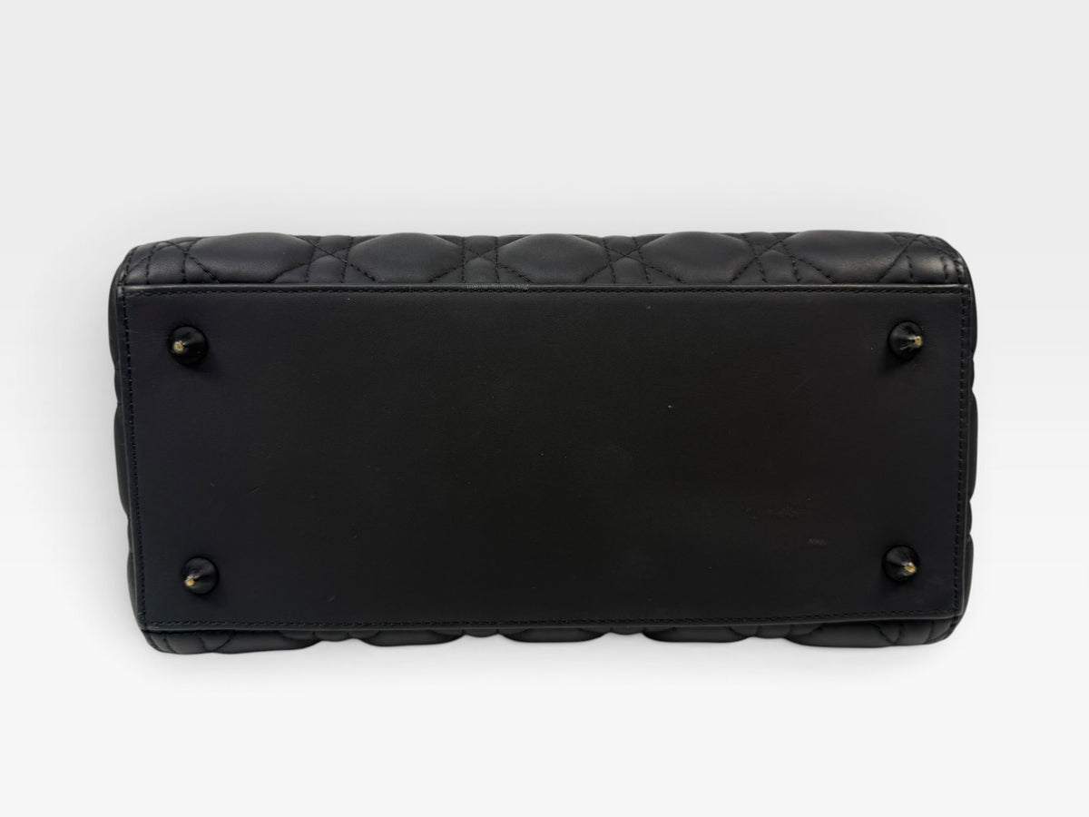 Christian Dior Medium Lady Dior In Matte Black With Black Hardware