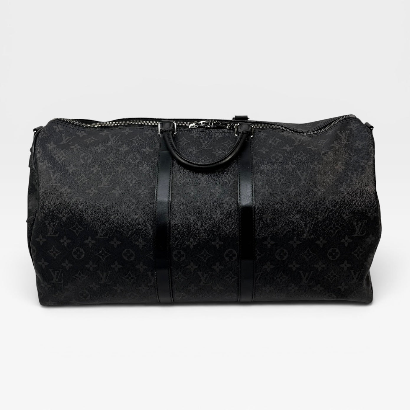 Louis Vuitton Keepall Bandouliere 55 Monogram Eclipse with Silver Hardware
