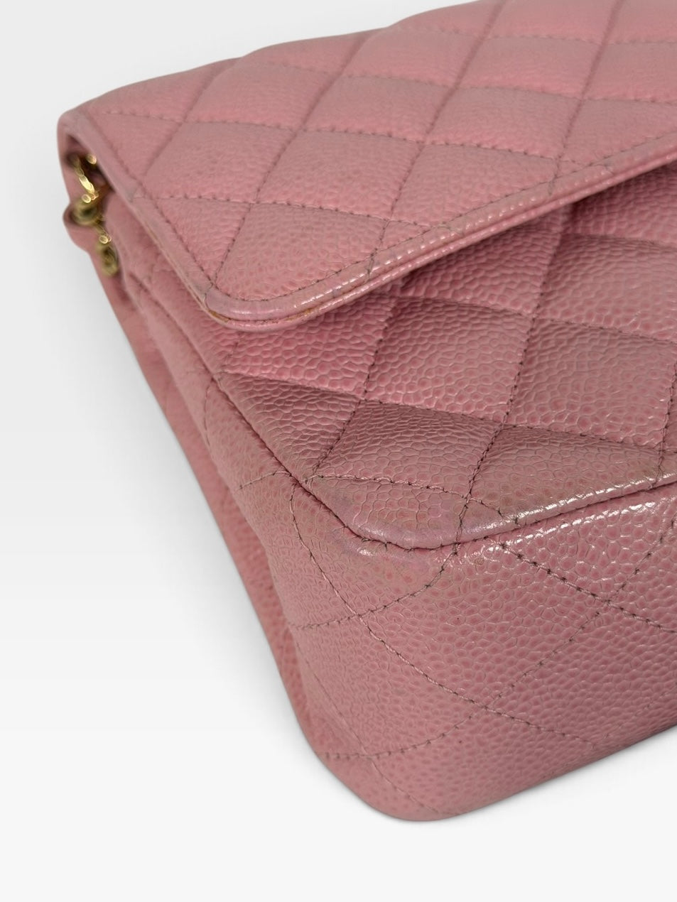 Chanel Vintage Medium Classic Double Flap In Pink Caviar Leather With 24Kt Gold Hardware 100% authentic and preloved in excellent condition