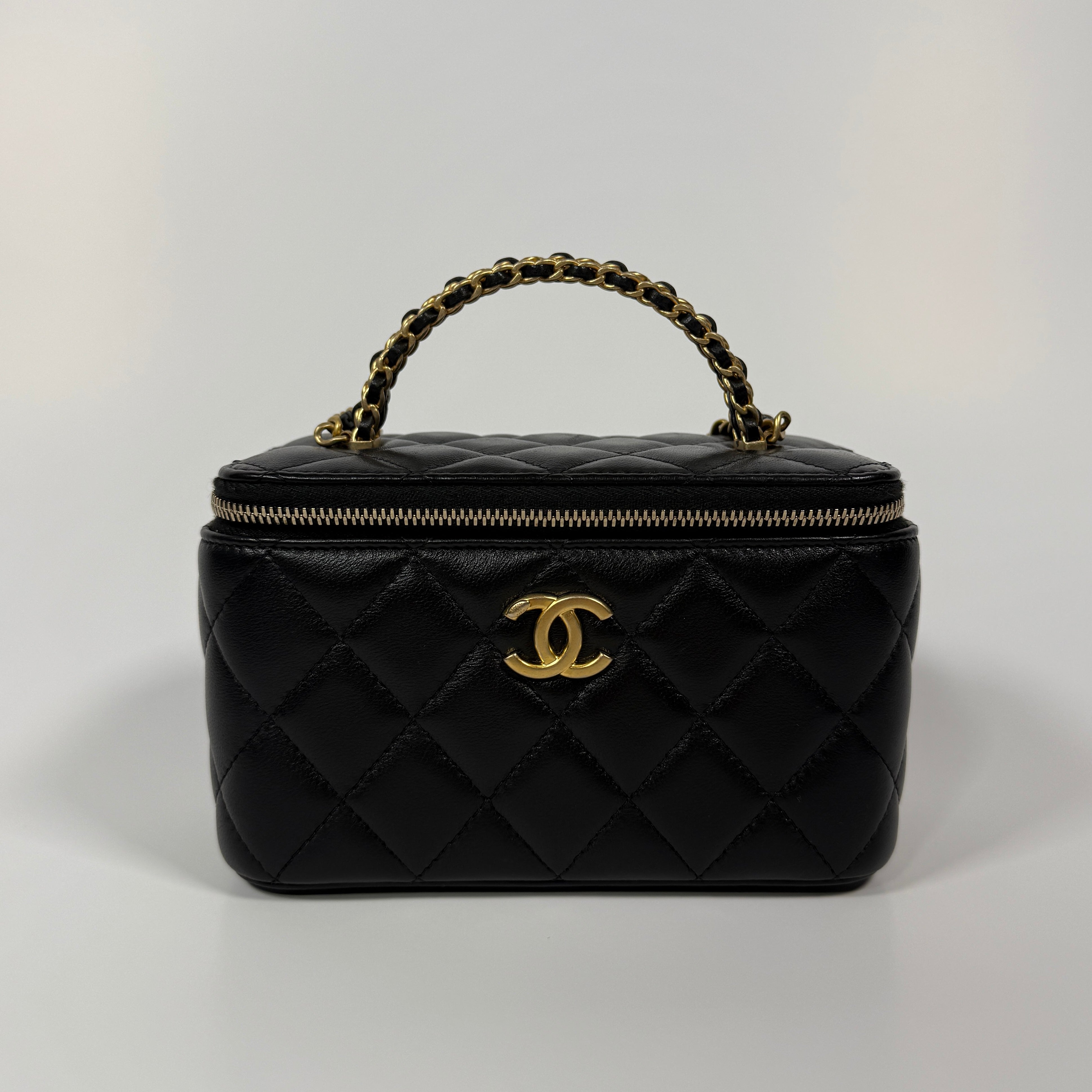 Chanel Vanity Rectangular with Top Handle In Black