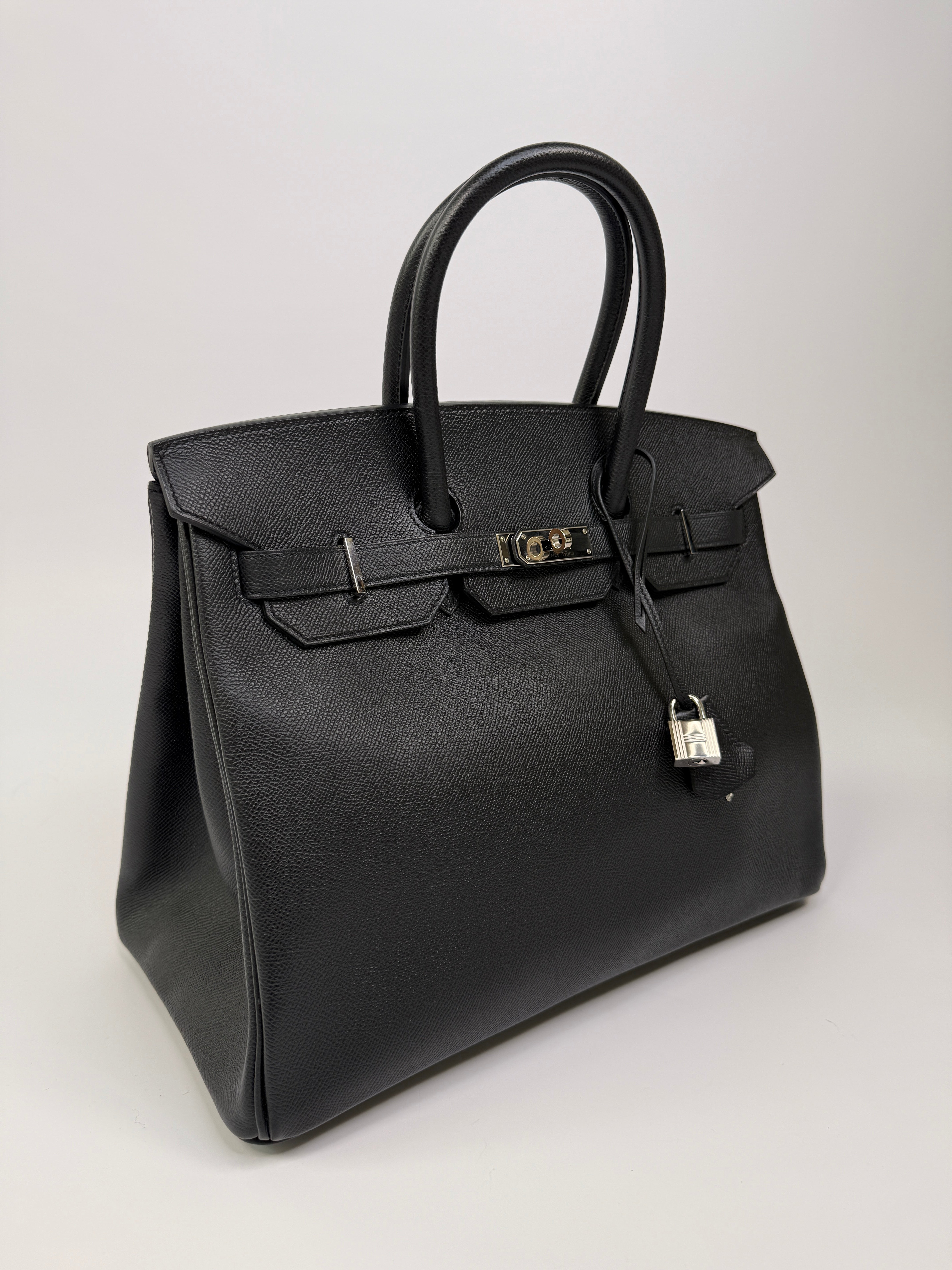 Authentic Pre Loved Hermès Birkin 35 Black Epsom Leather With Palladium Hardware Excellent Condition
