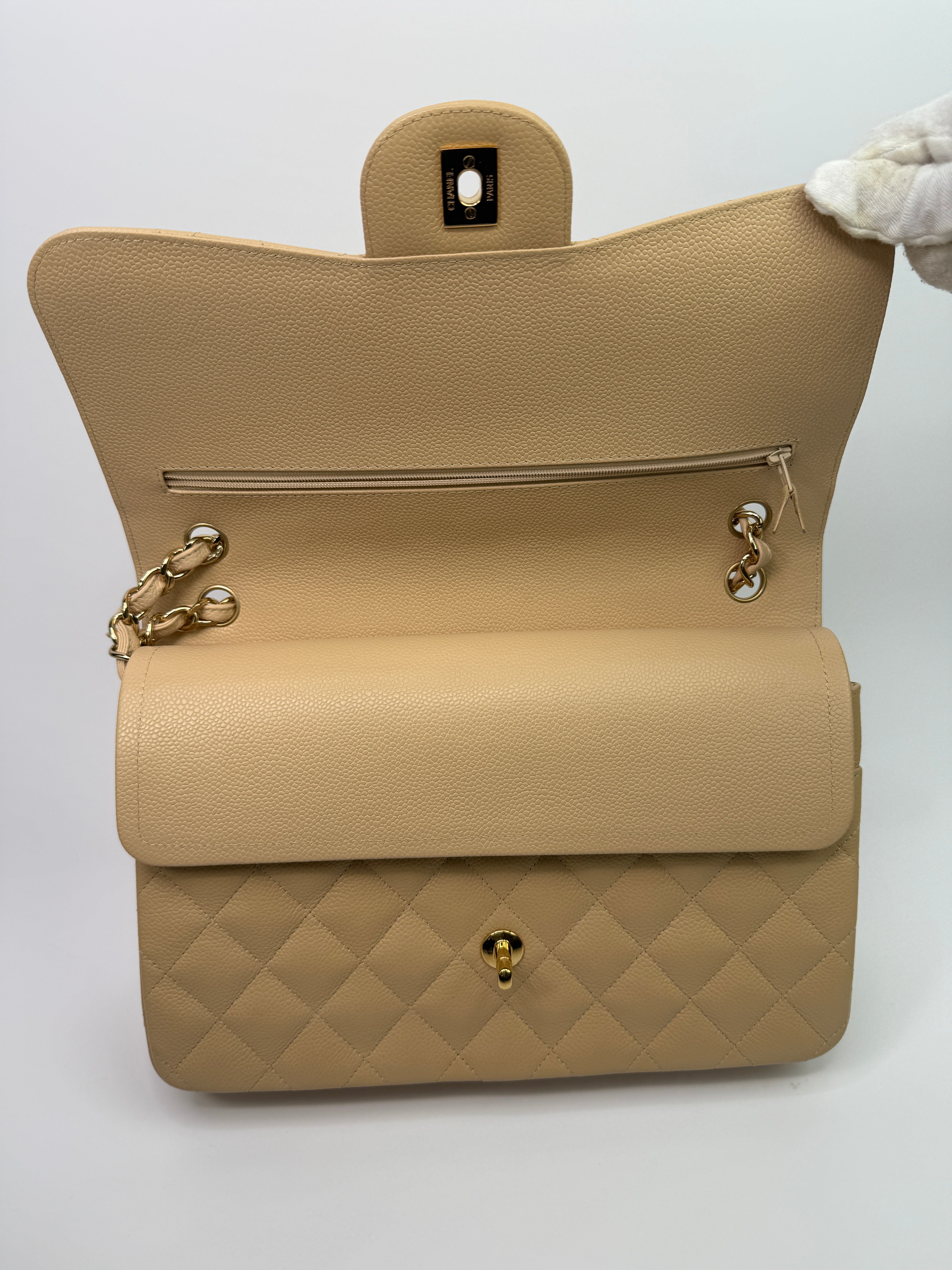 Chanel Jumbo Classic Double Flap In Beige Caviar Leather with GHW