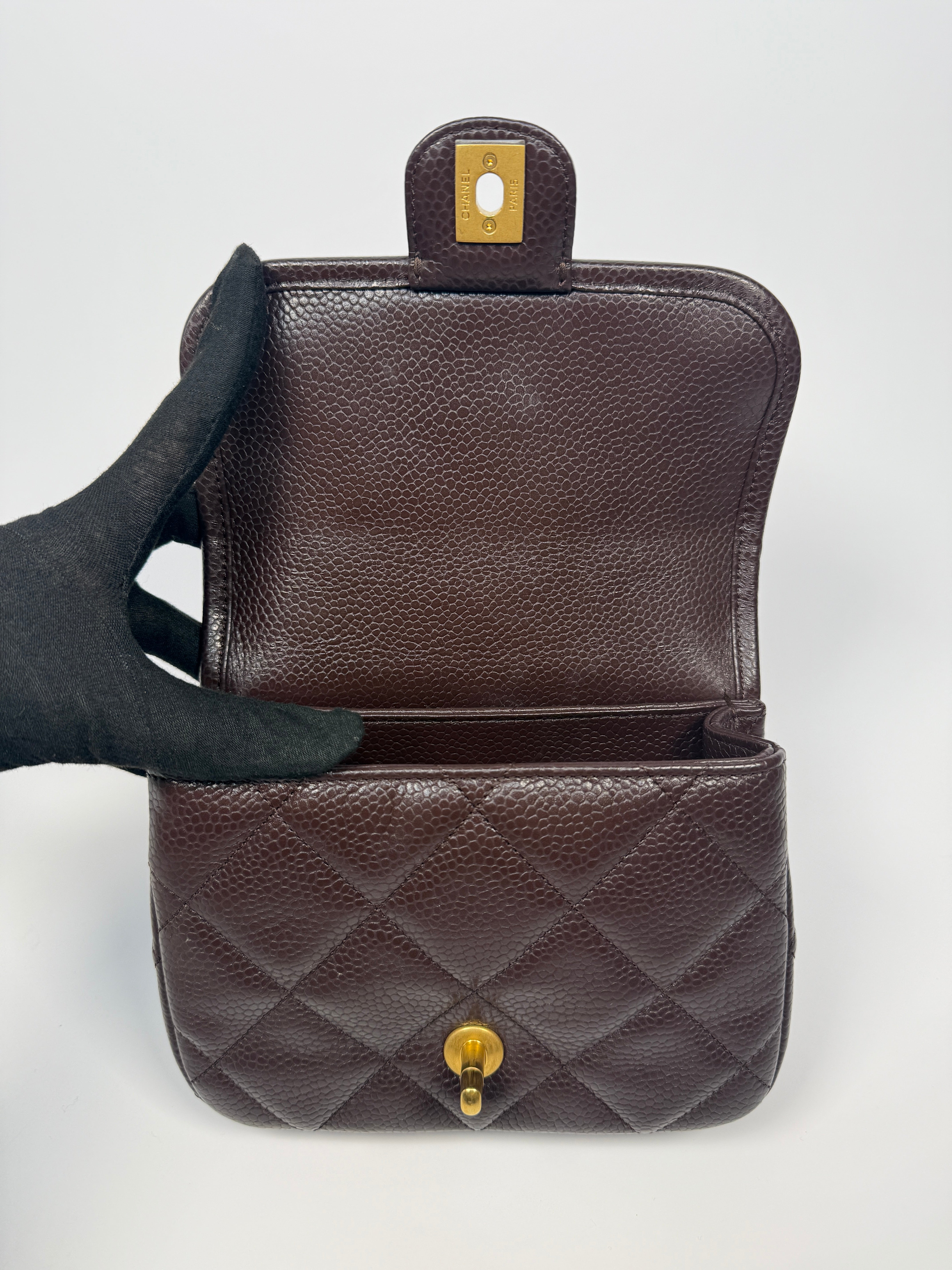 Chanel Seasonal Flap Bag in Brown/Burgundy Caviar Leather With Gold Hardware in Excellent authentic and preloved condition