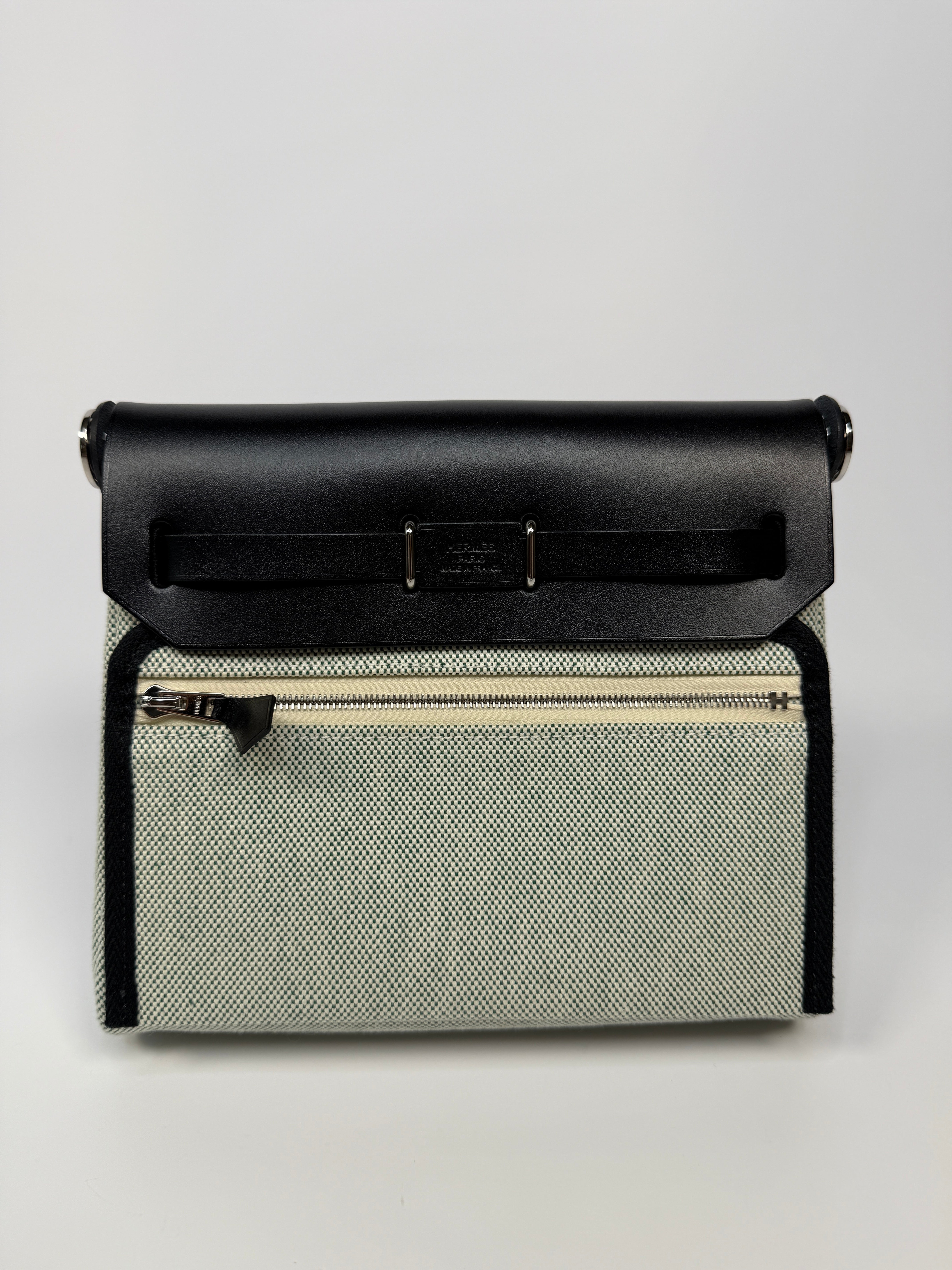 Authentic Pre Loved Hermès Herbag Zip 20 Ecru Vert Moyen & Noir New & Unused