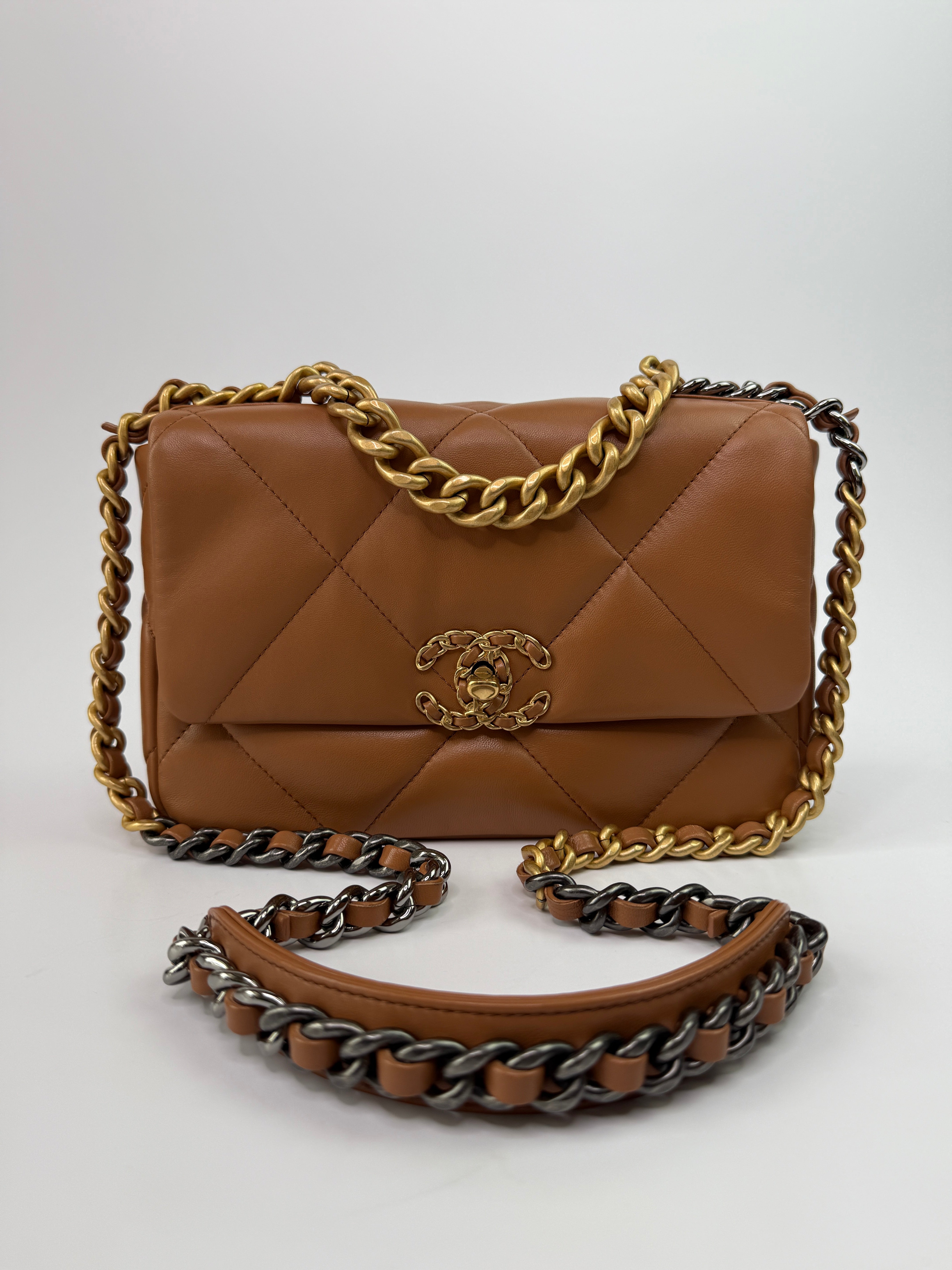 Chanel 19 Small Flap Bag In Camel Lambskin Leather