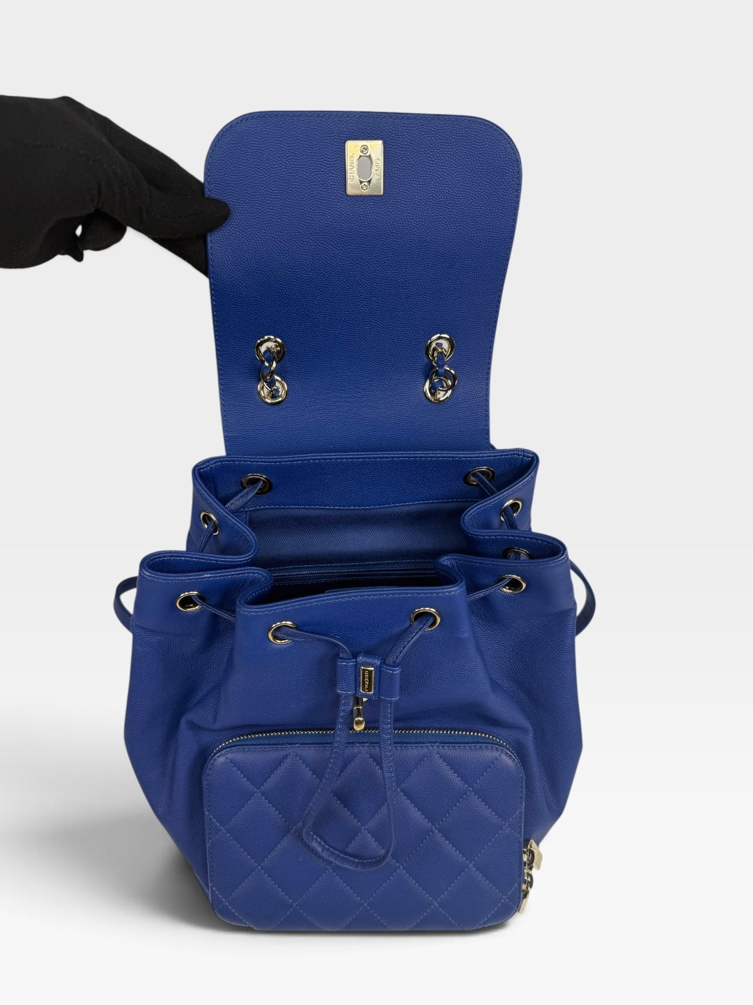 Chanel Affinity Backpack In Blue Caviar Leather With Gold Hardware. 100% authentic and pre loved in excellent condition.