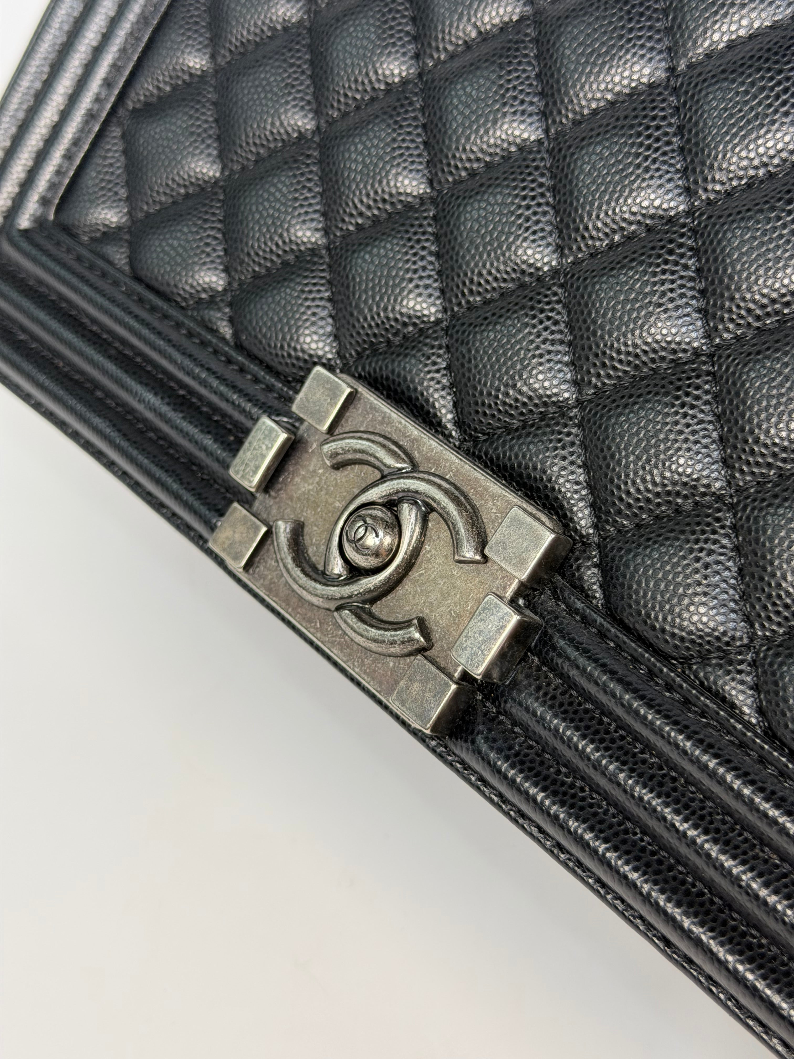 Chanel Medium Boy Bag In Black Caviar With Ruthenium Hardware