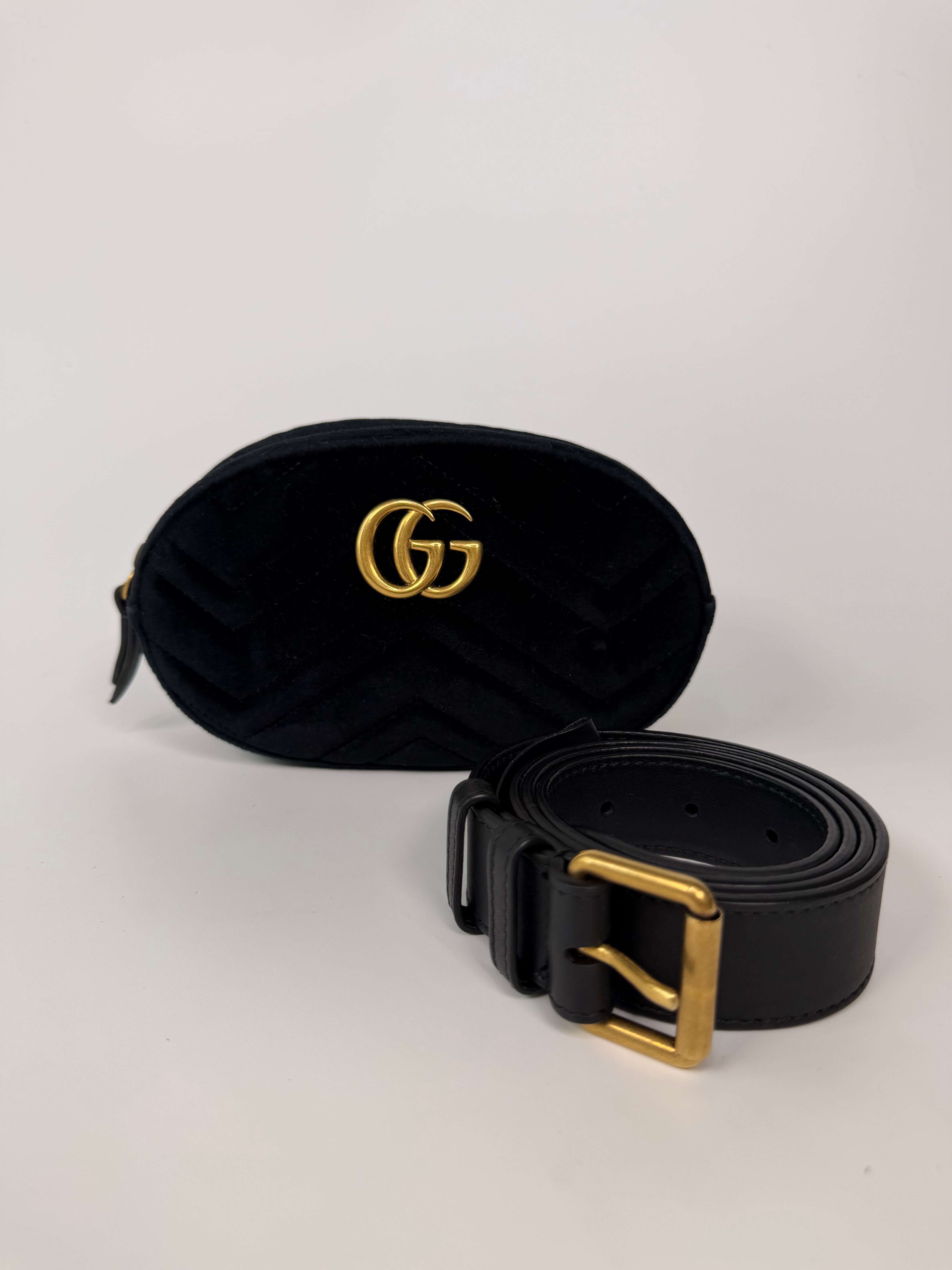 Gucci GG Black Velvet Marmont Belt Bag