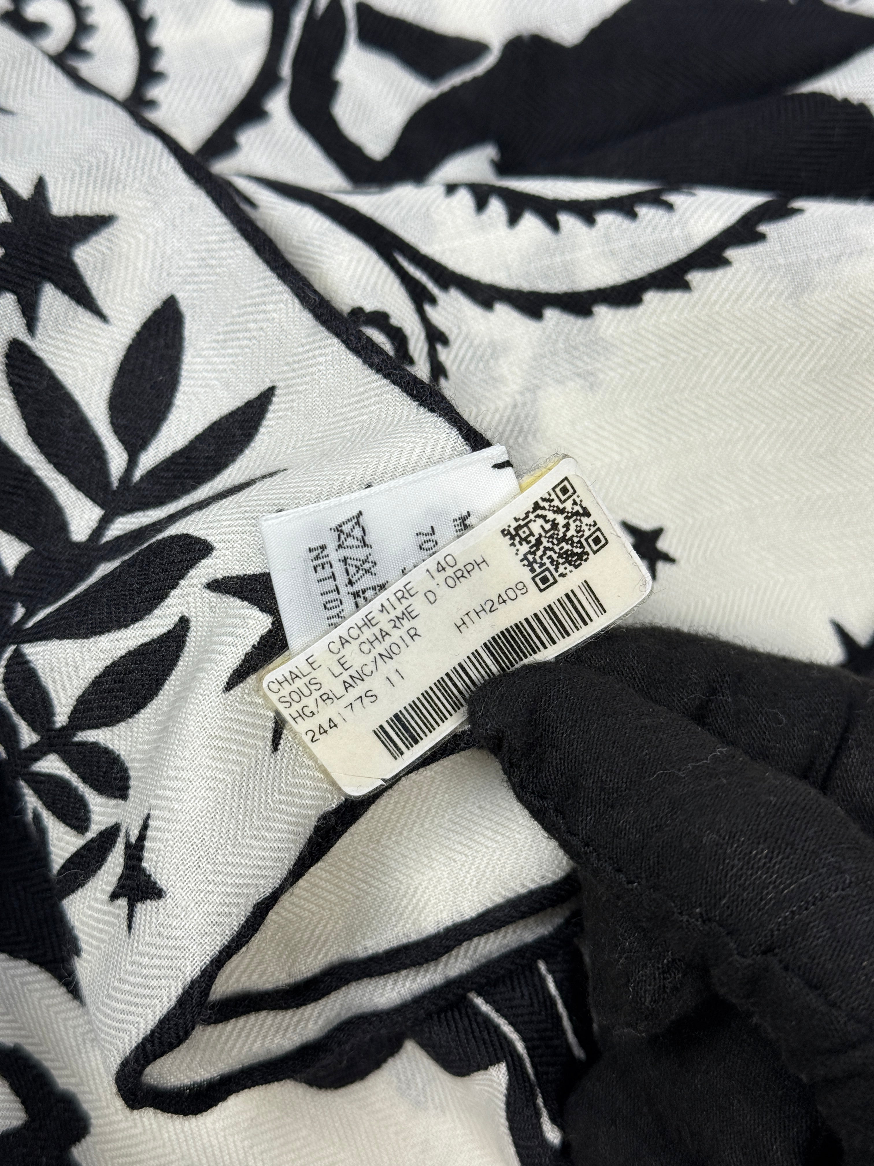 Hermès Sous le Charme d'Orphee Shawl 140 Black and White, Authentic and pre loved in new condition.