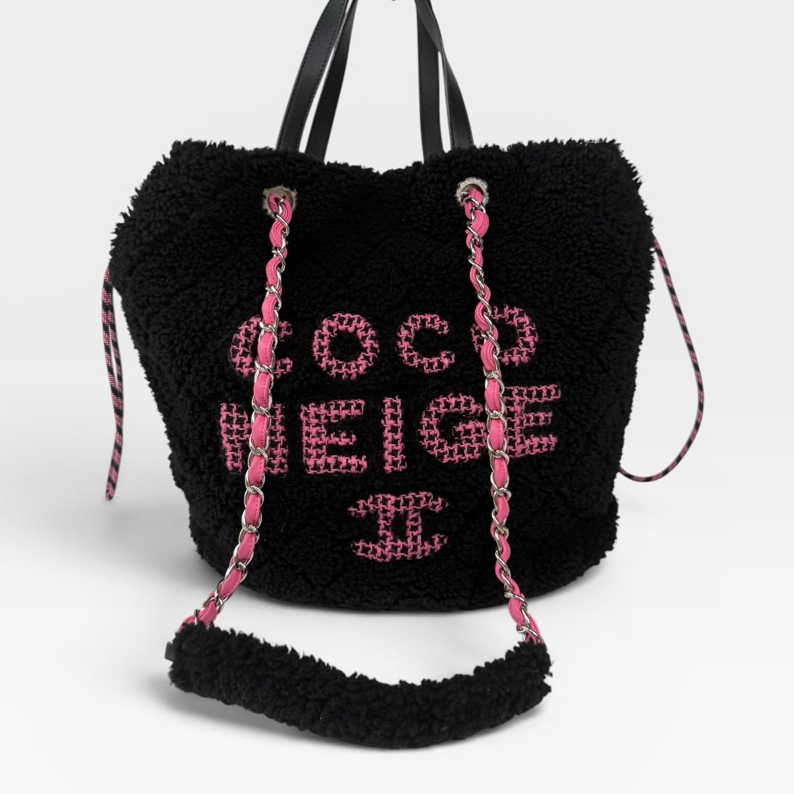 Chanel Coco Neige Shopping Tote In Black Teddy Shearling