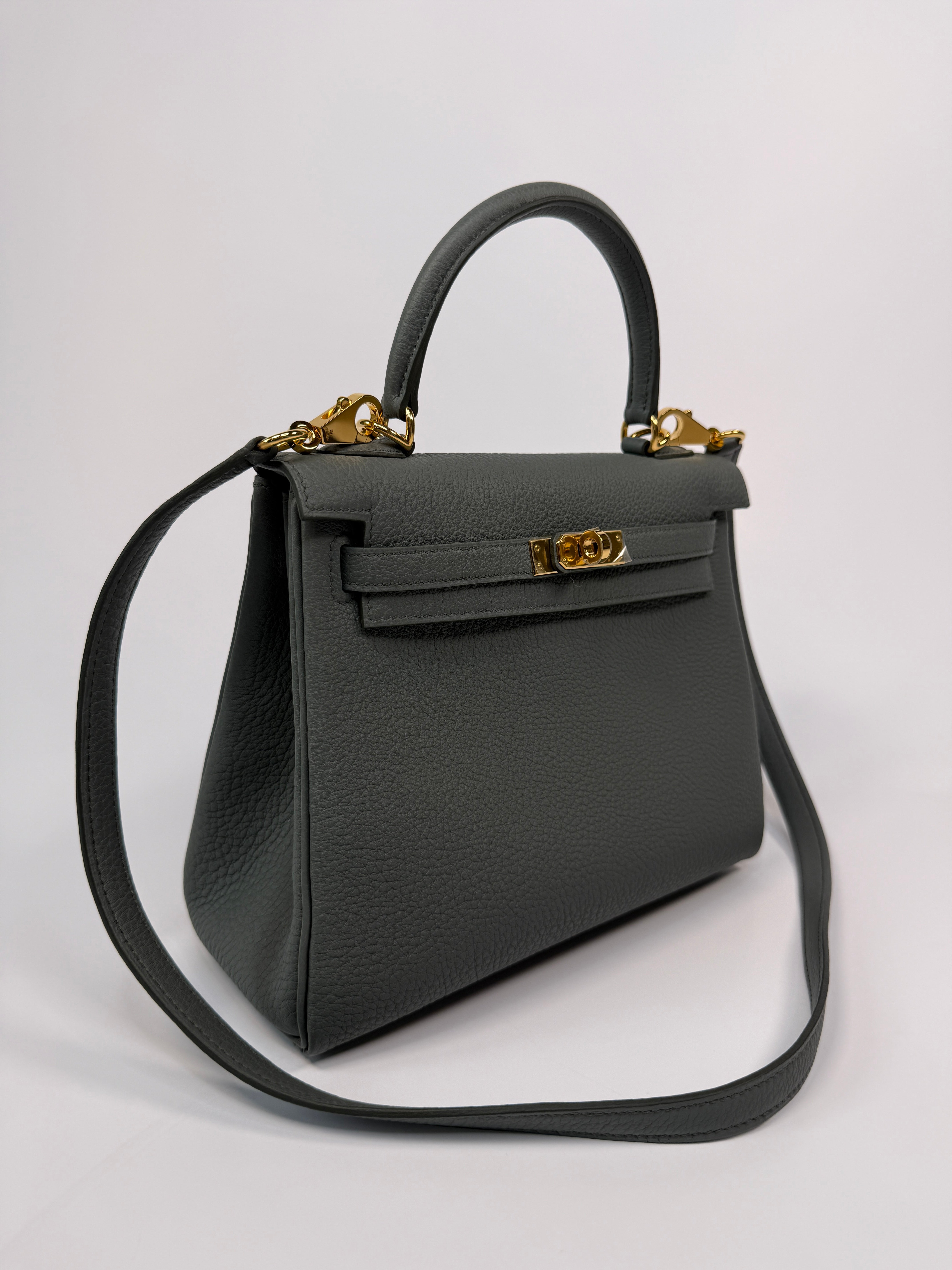 Authentic Pre Loved Hermès Kelly 25 In Vert Amande Togo Leather With Gold Hardware New & Unused