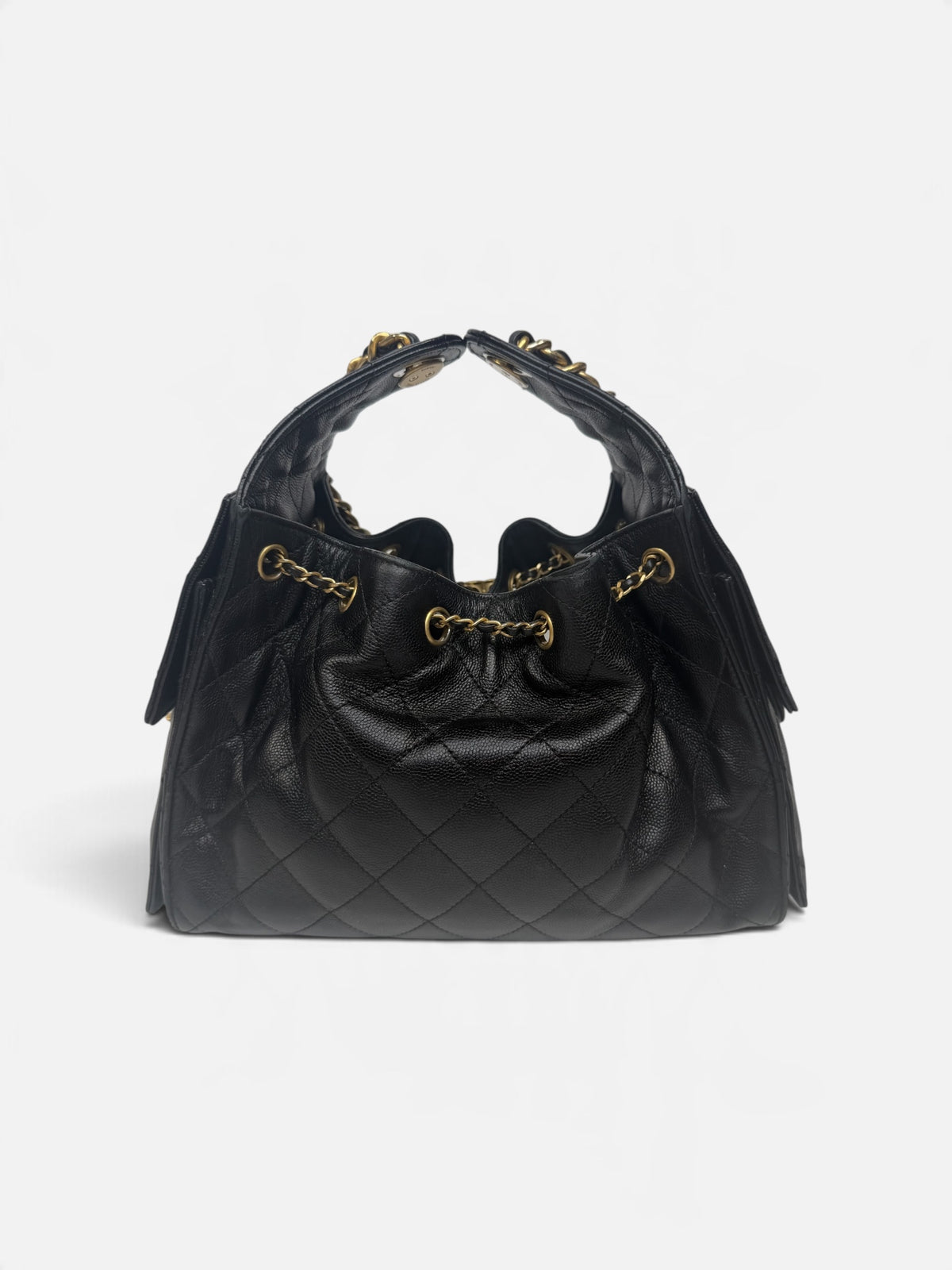 Chanel 25 Small In Black Caviar Leather With Aged Gold Hardware. 100% authentic and preloved in excellent condition