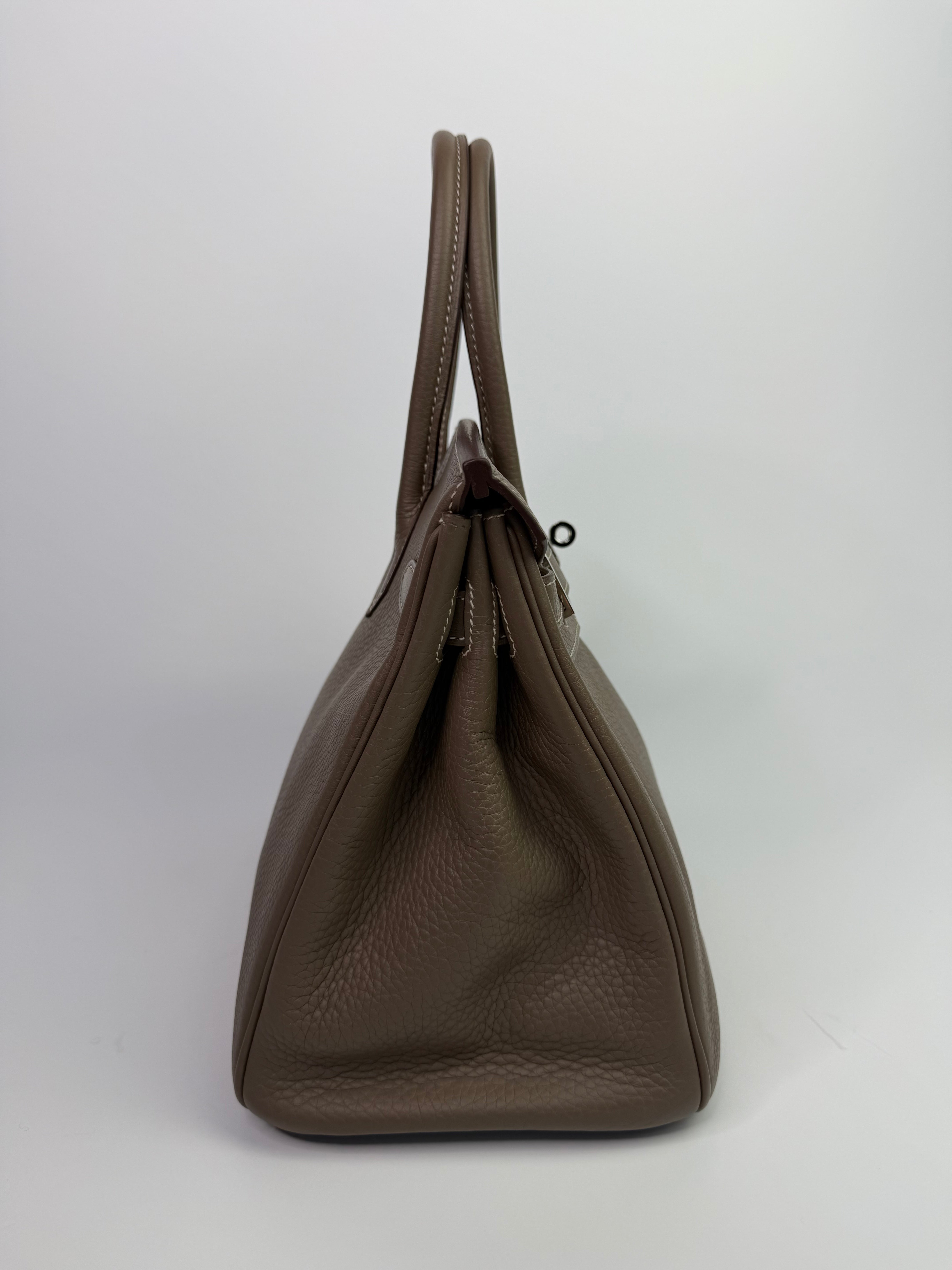 Authentic Pre Loved Hermès Birkin 30 In Etoupe Clemence Leather With Palladium Hardware Excellent Condition