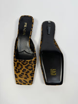 Prada Square Toe Leopard-Print Heeled Mules (Size 39.5/UK6.5)