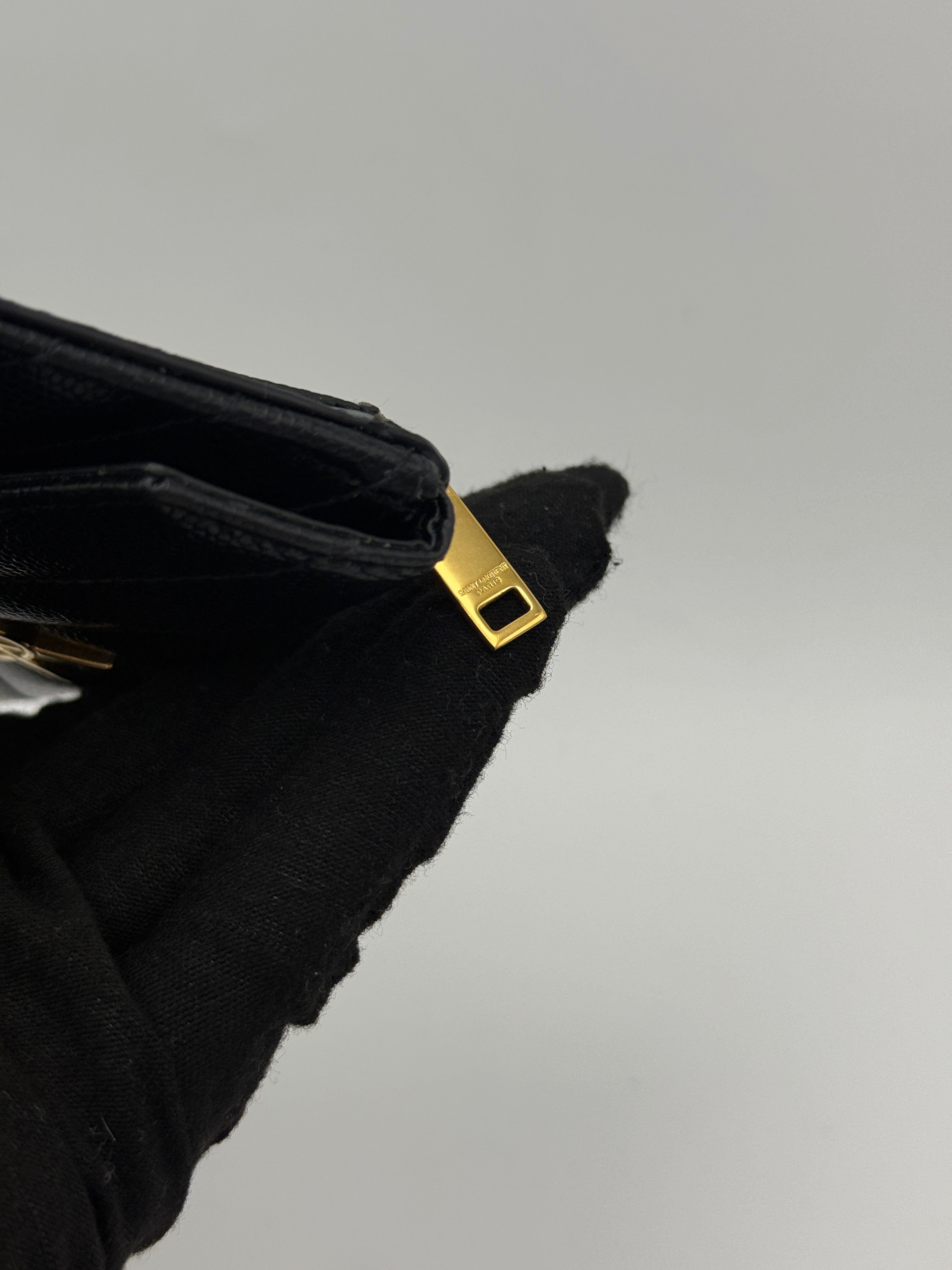 Saint Laurent Monogram Fragments Metalassé Card Holder Black Leather Gold Hardware. Authentic and preloved. Excellent Condition. 100% Authenticity guarantee