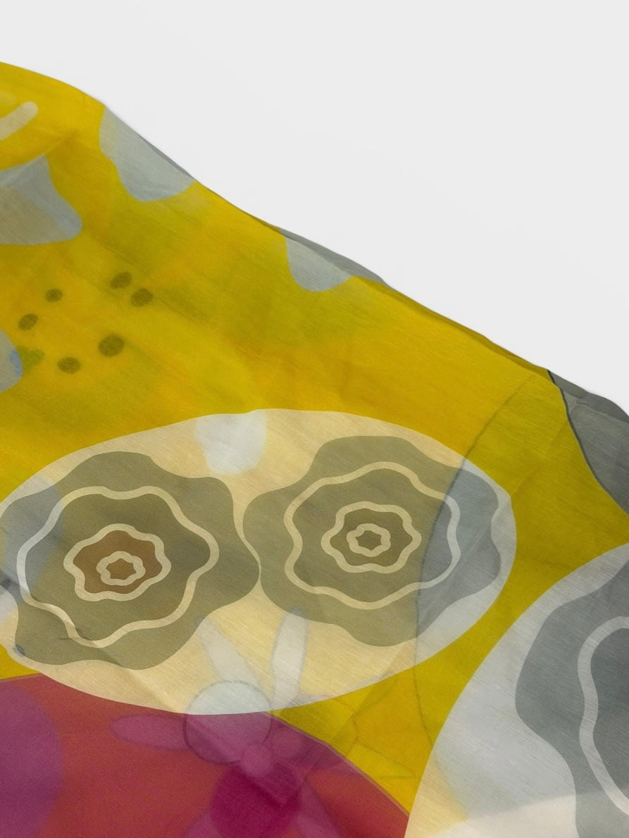Chanel CC Floral Logo Shawl In Yellow Multicolour. 100% authentic and preloved in excellent condition