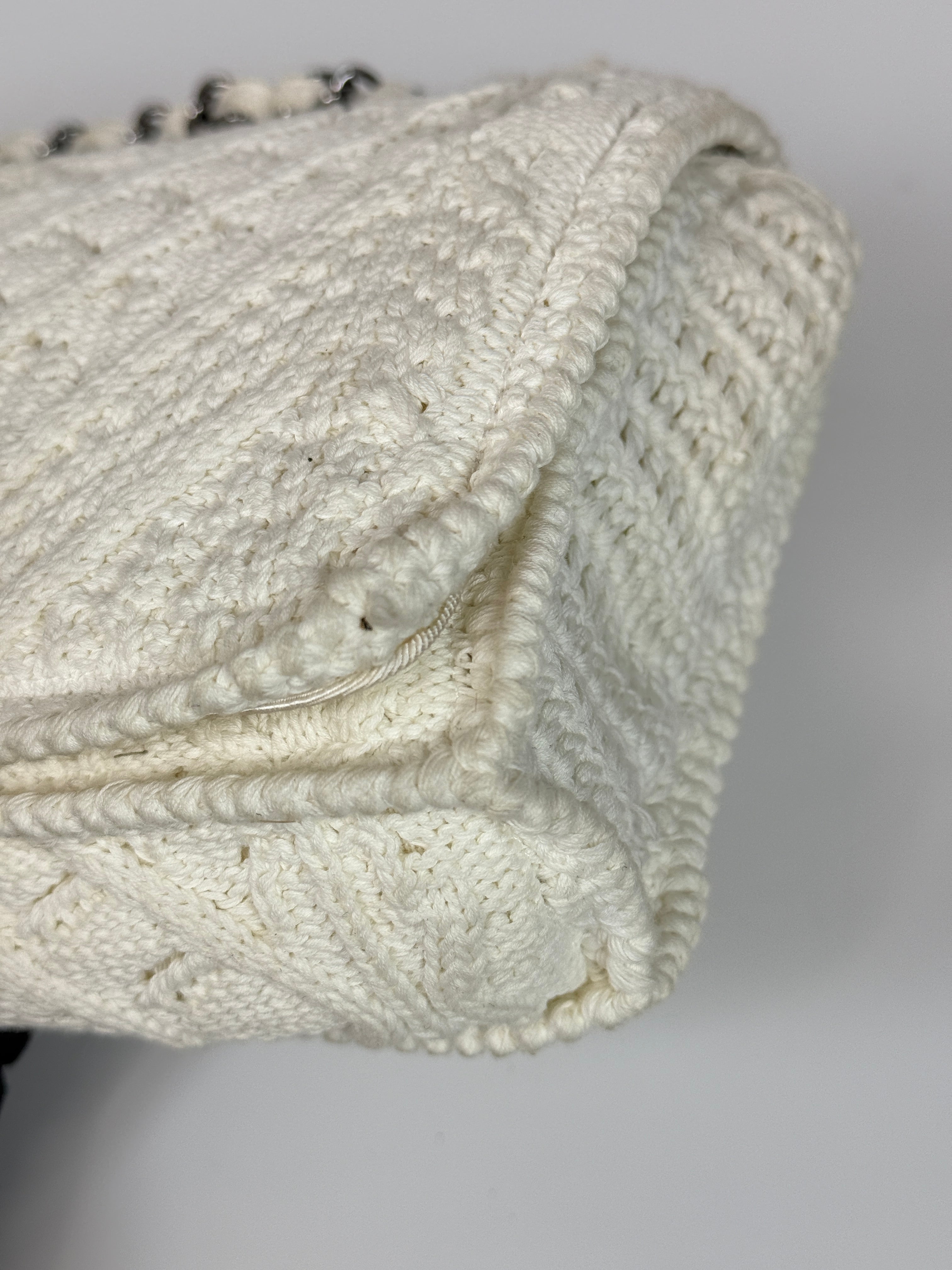 Authentic and preloved Chanel Vintage White Crotchet Flap Bag With Silver hardware. Good condition. 100% Authenticity guarantee