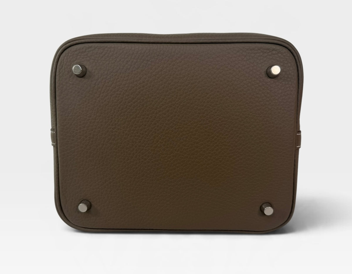 Hermès Picotin 22 In Etoupe Clemence Leather With Palladium Hardware. Authentic and preloved in new and unused condition. 100% guarantee