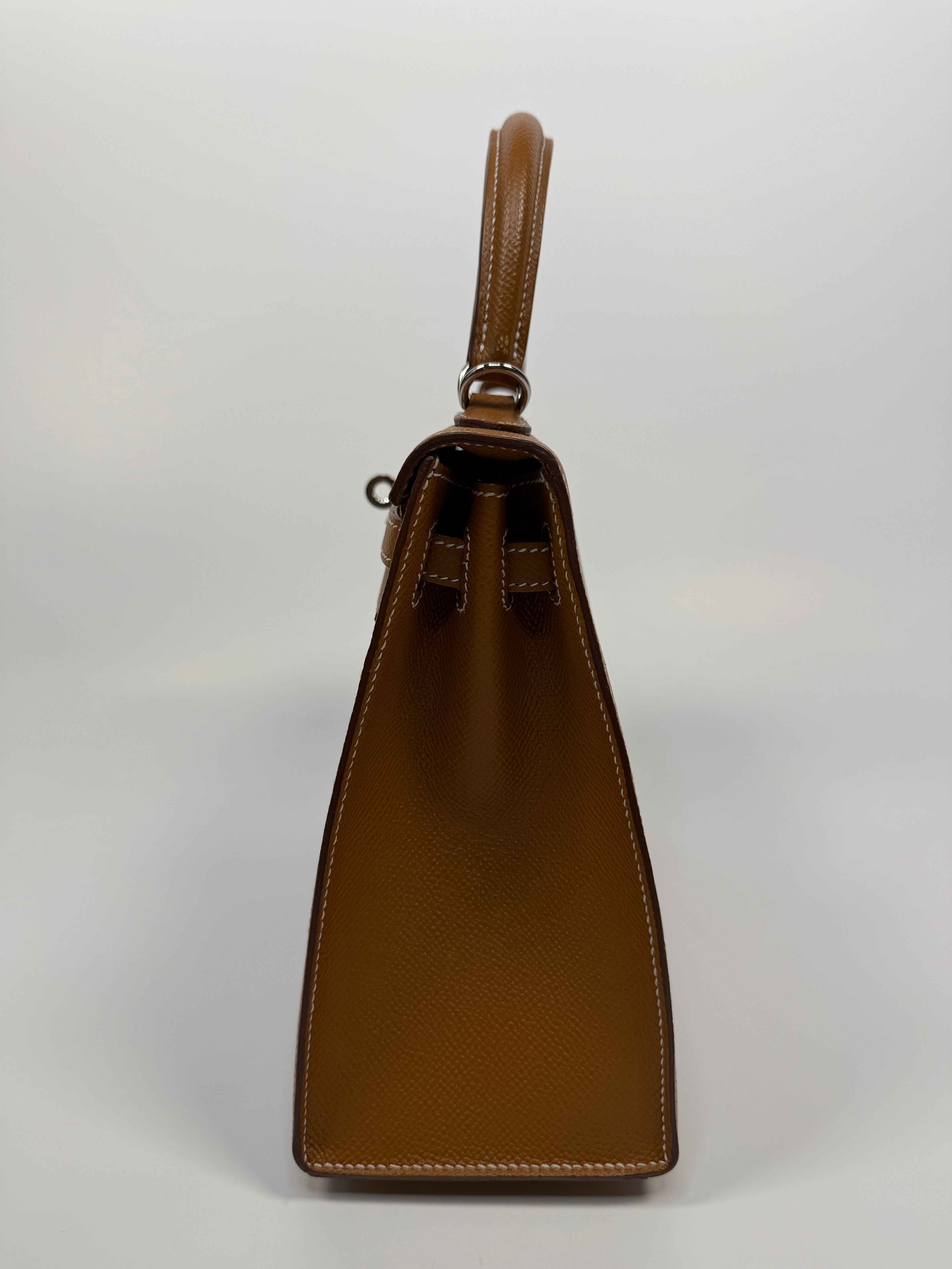 Authentic Pre Loved Hermès Kelly 25 Sellier In Gold Epsom Leather With Palladium Hardware Excellent Condition