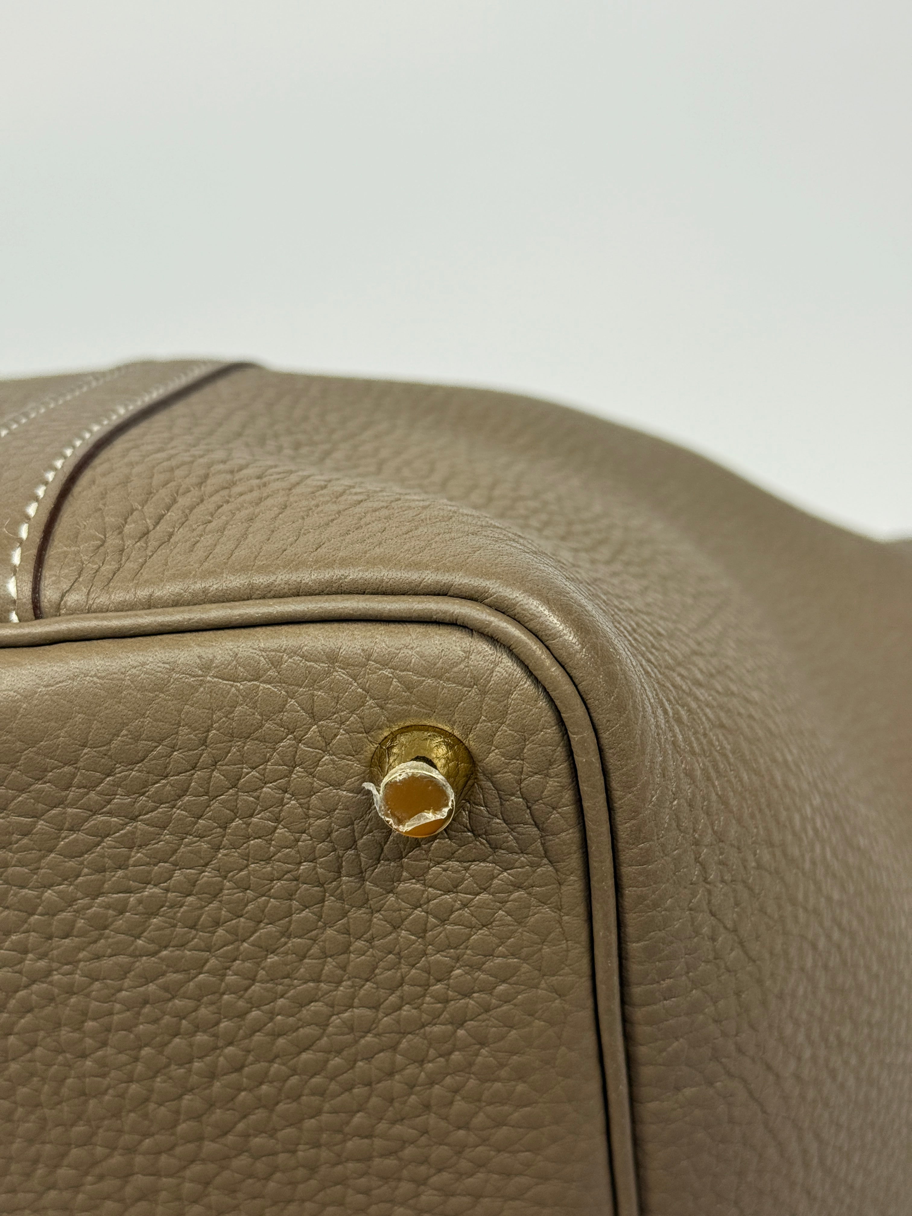 Authentic Pre Loved Hermès Picotin 18 In Etoupe Clemence Leather With Gold Hardware Excellent Condition