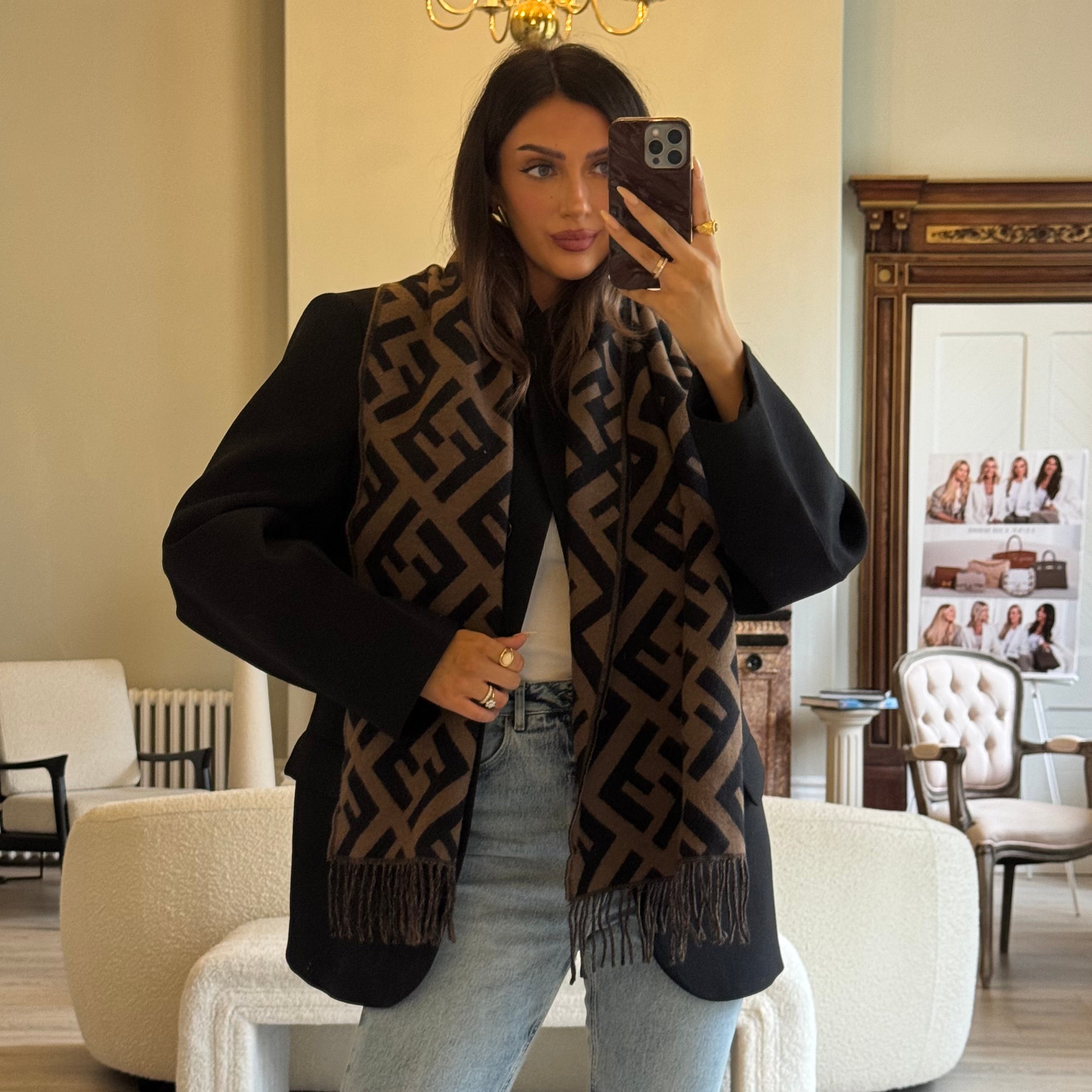 Fendi FF Brown/Black Scarf