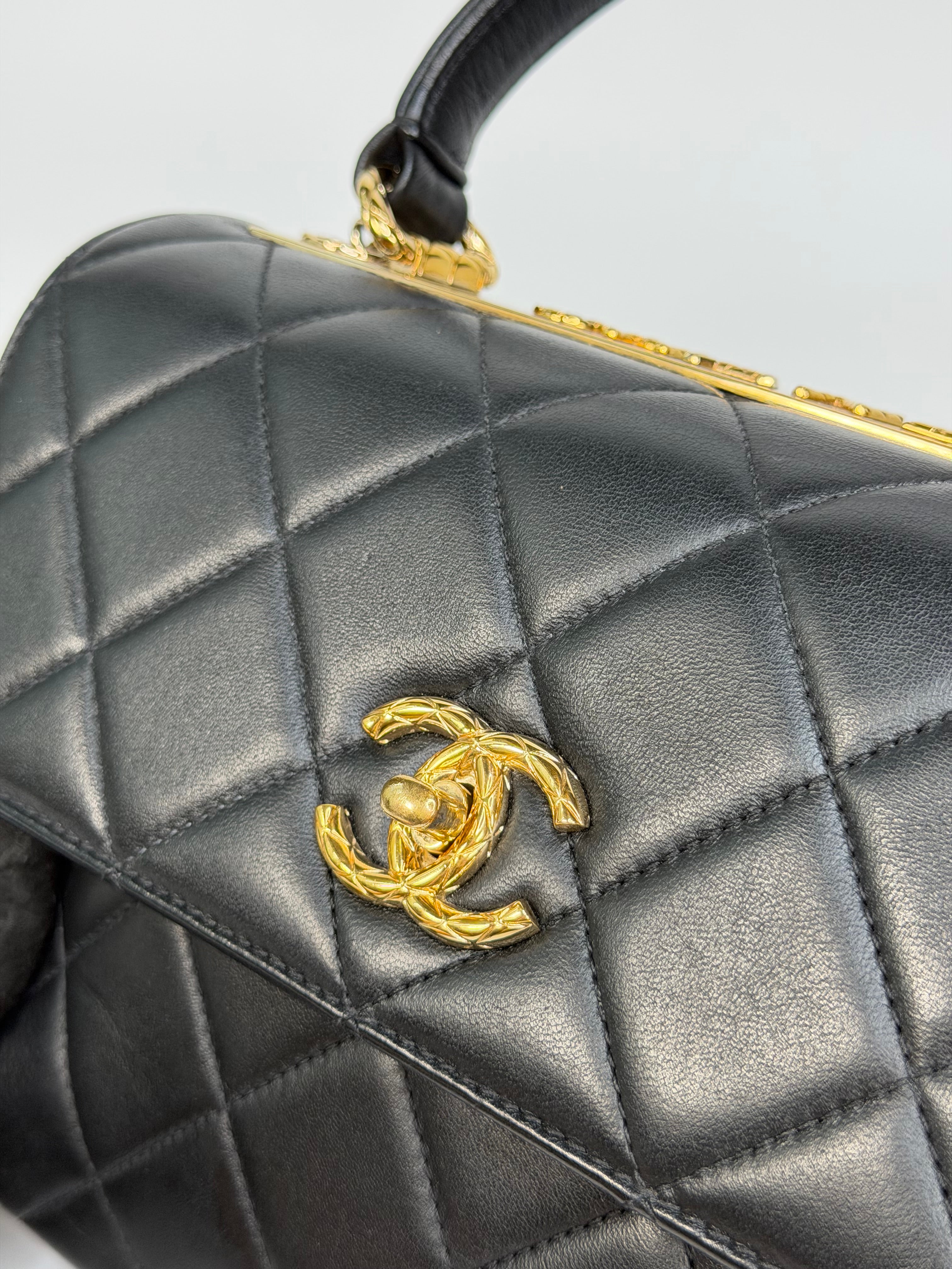 Chanel Small Trendy Top Handle In Lambskin Leather With Gold Hardware. Authentic and preloved in excellent condition.