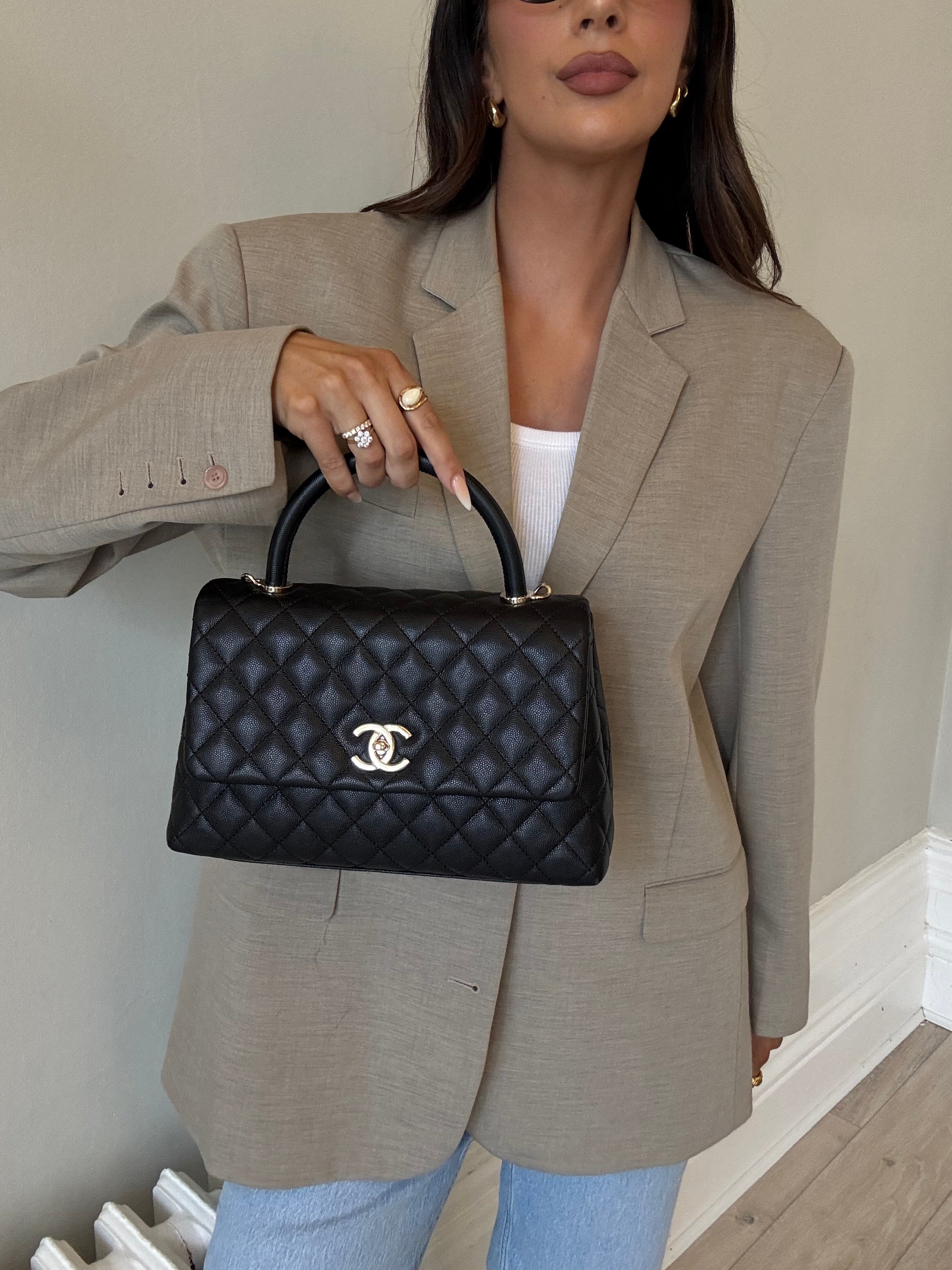 Chanel Coco Medium Top Handle In Black Caviar Leather With PGHW