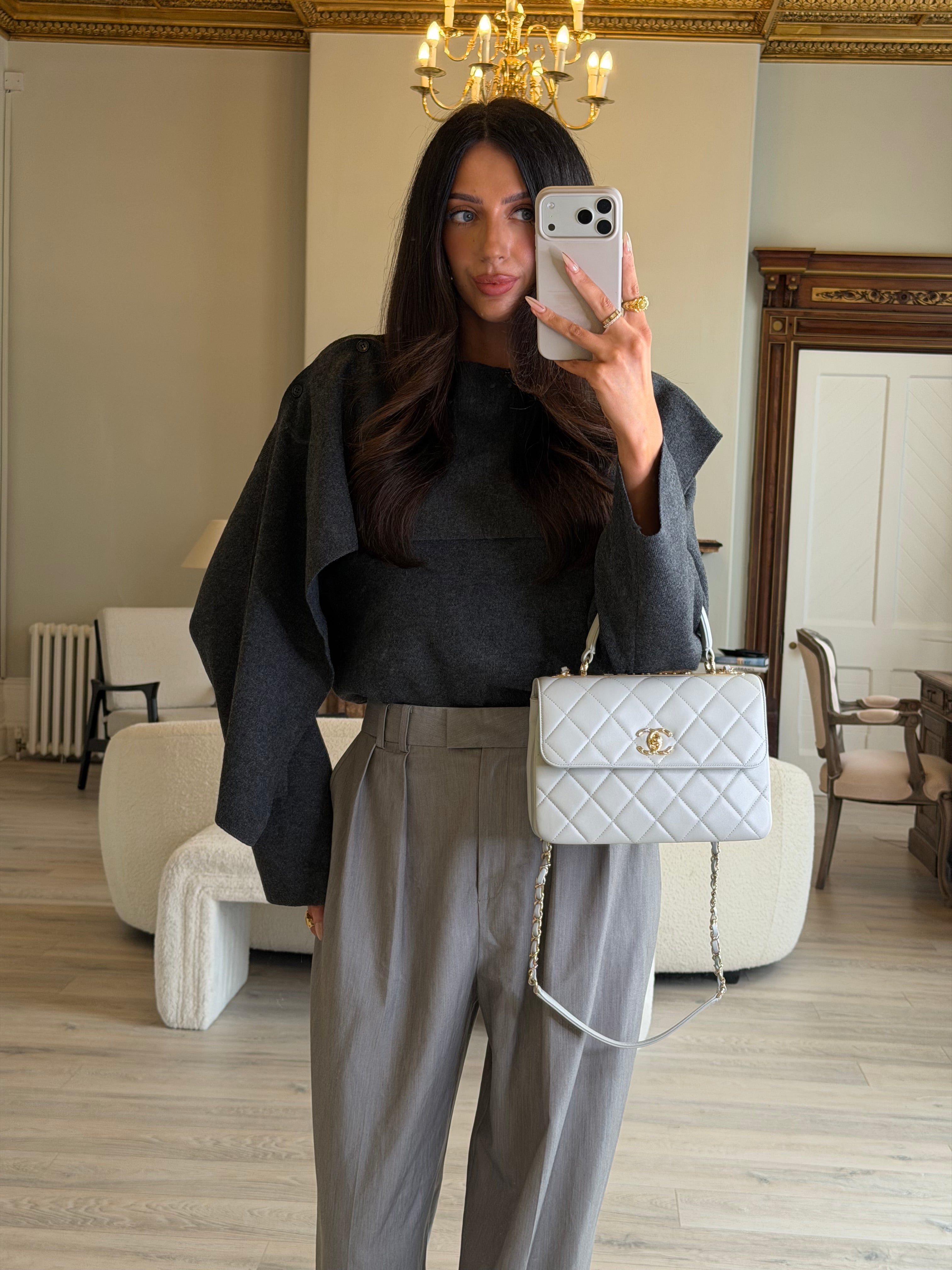 Chanel Small Trendy Top Handle Flap Bag In Glacier Lambskin With Gold Hardware Authentic and preloved in excellent condition