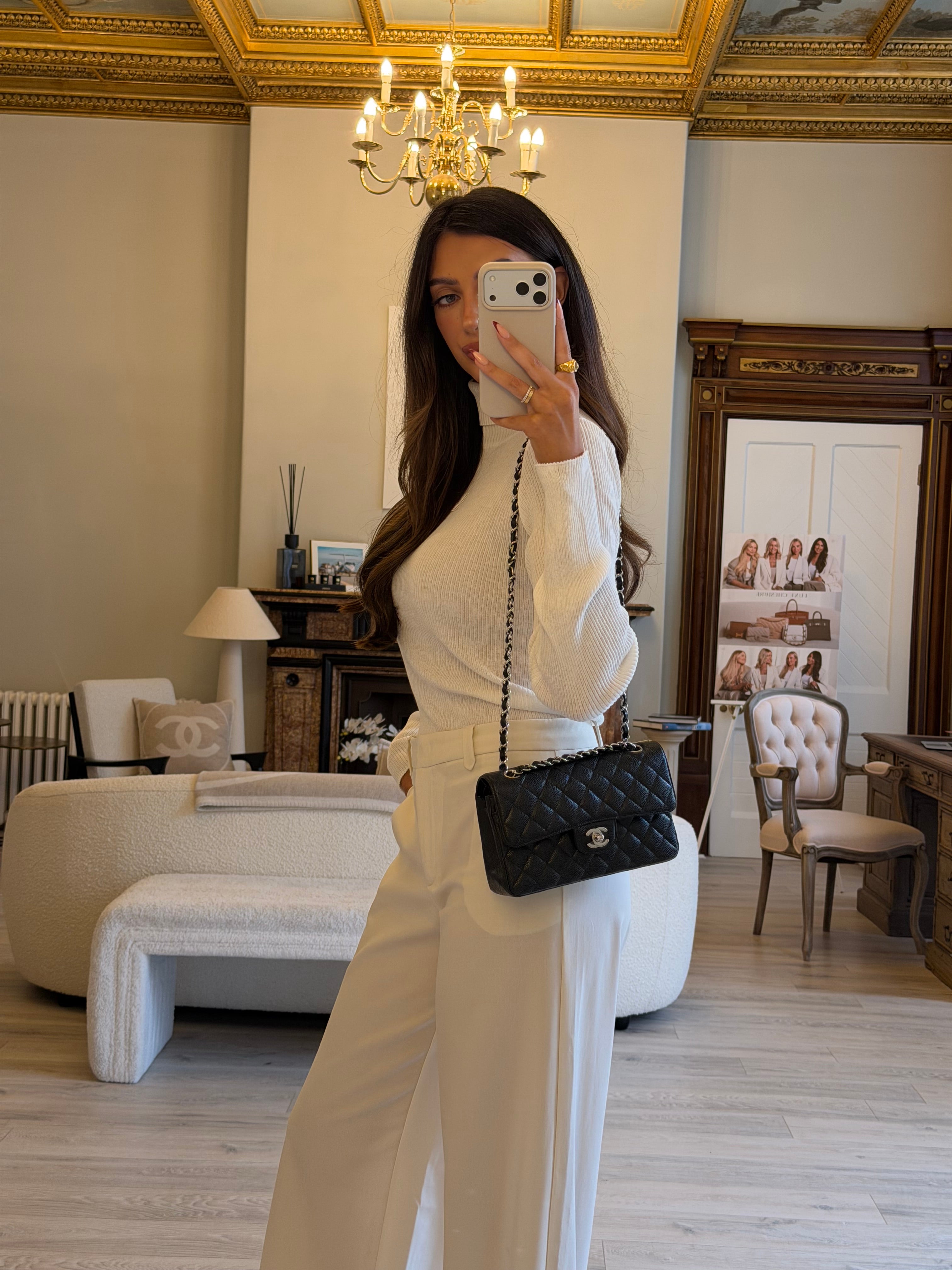 Chanel Small Classic Double Flap In Black Caviar Leather With Silver Hardware
Pre Loved & Authentic