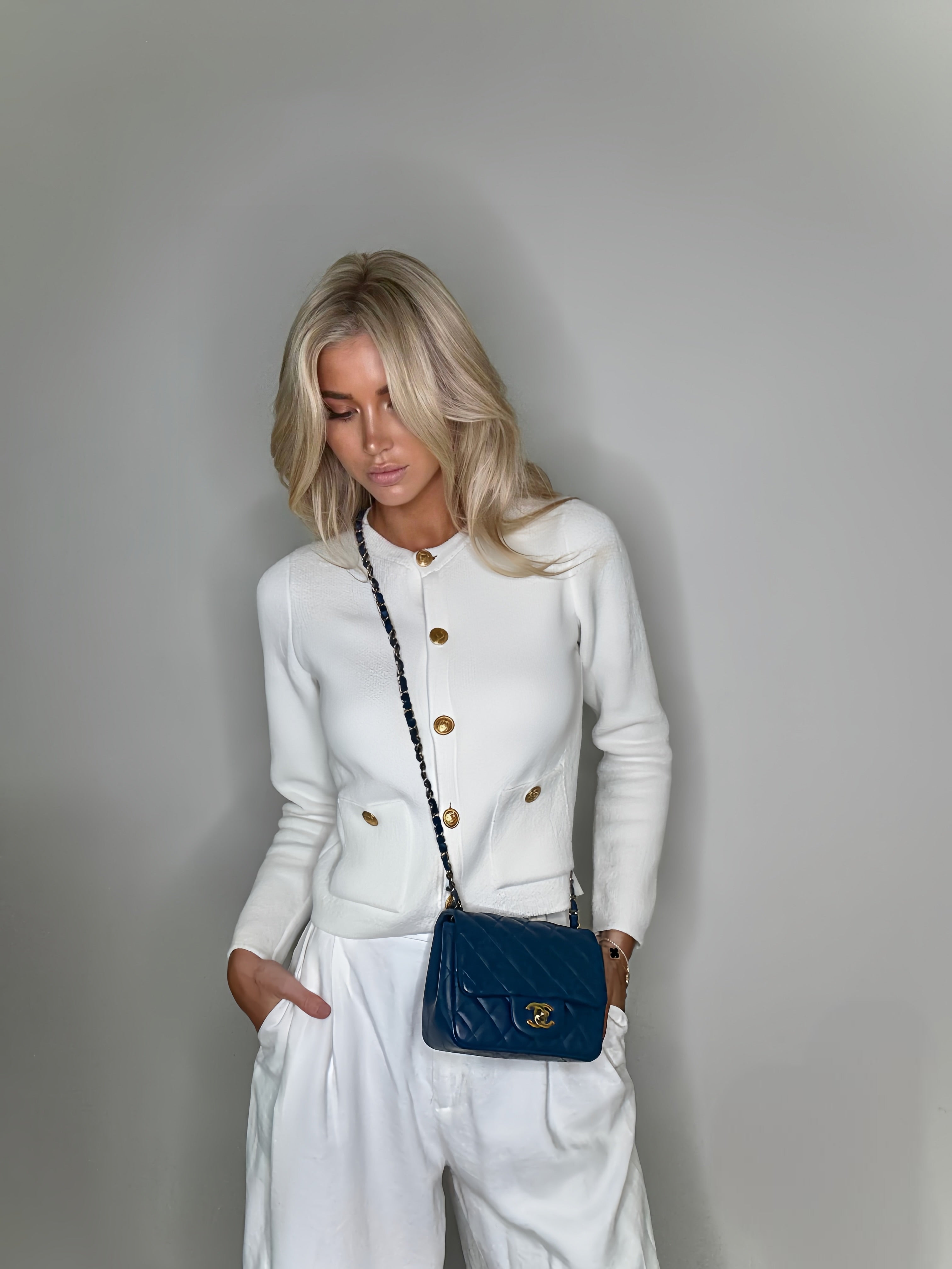 Chanel Mini Square In Navy Lambskin Leather With PGHW