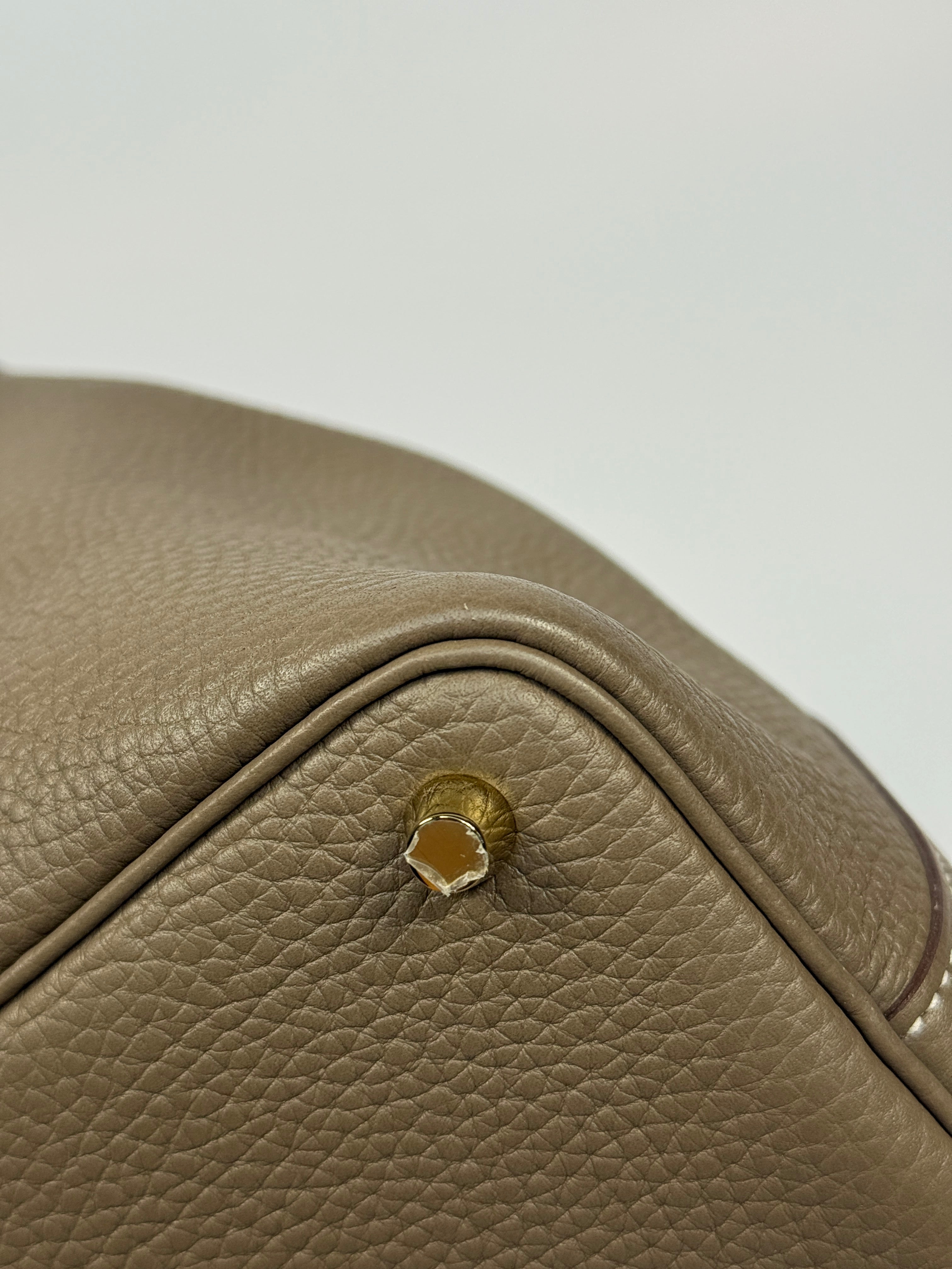 Authentic Pre Loved Hermès Picotin 18 In Etoupe Clemence Leather With Gold Hardware Excellent Condition