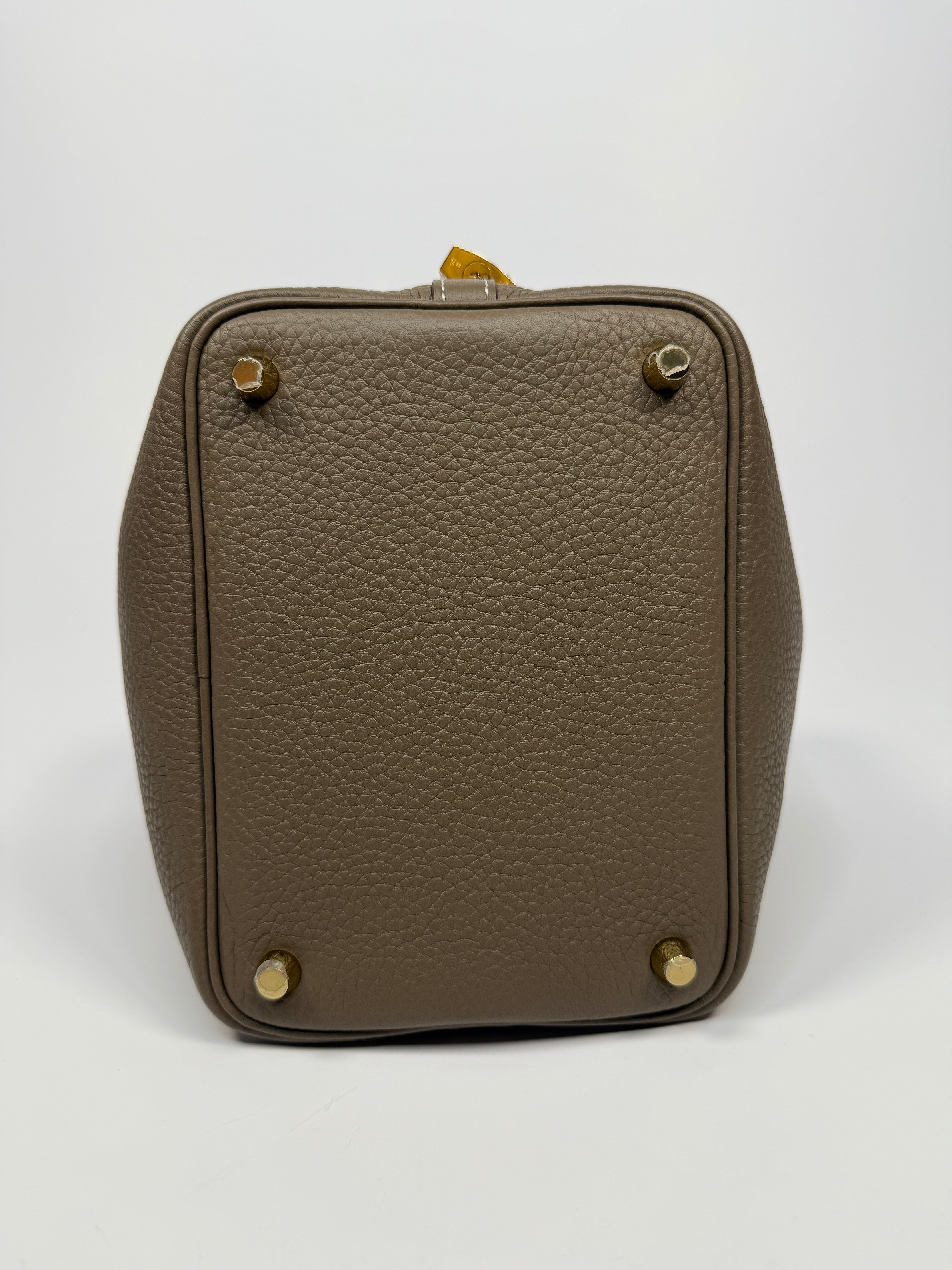 Authentic Pre Loved Hermès Picotin 18 In Etoupe Clemence Leather With Gold Hardware Excellent Condition